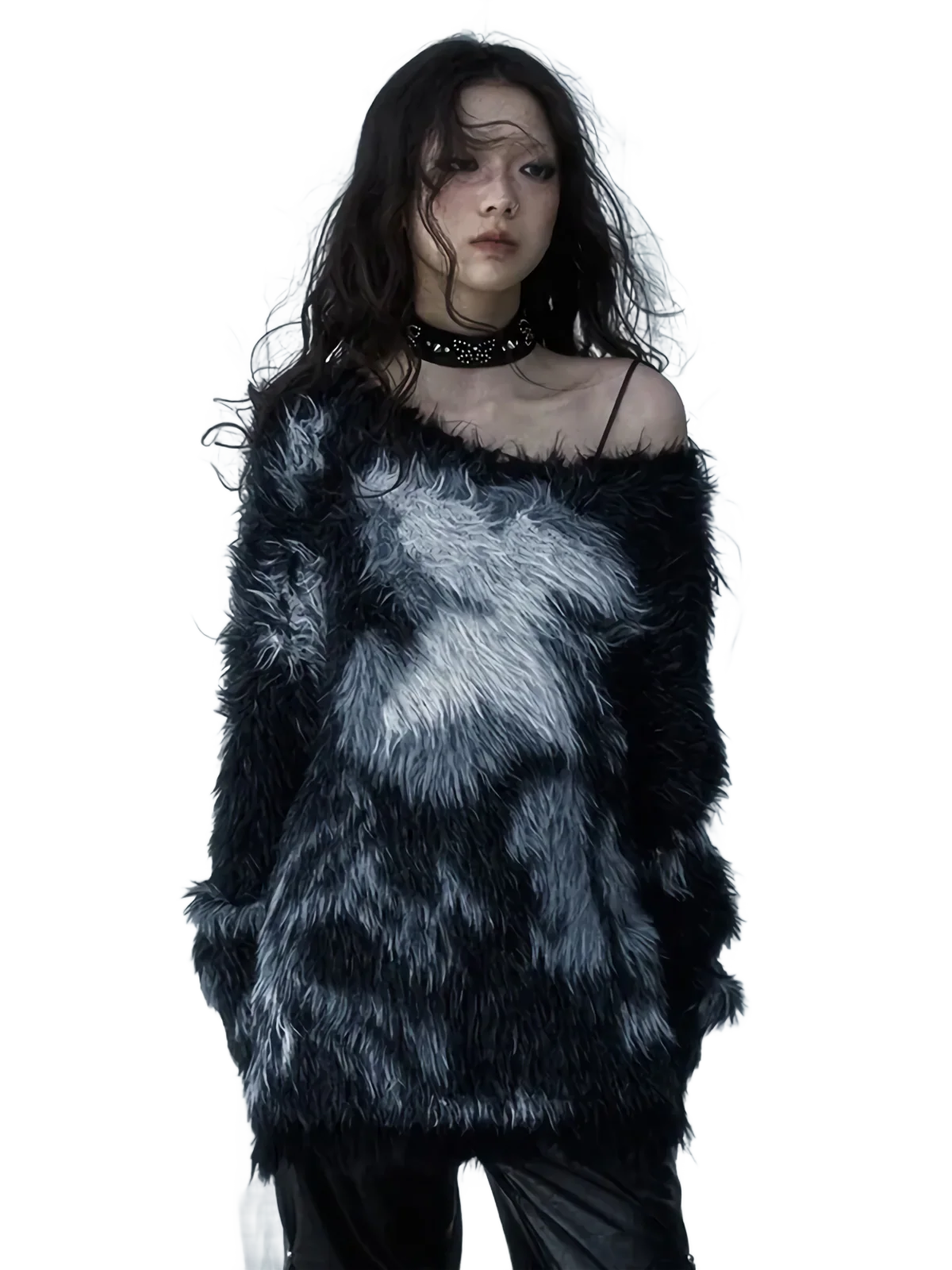Abstract Furry Knit Sweater - Image 4