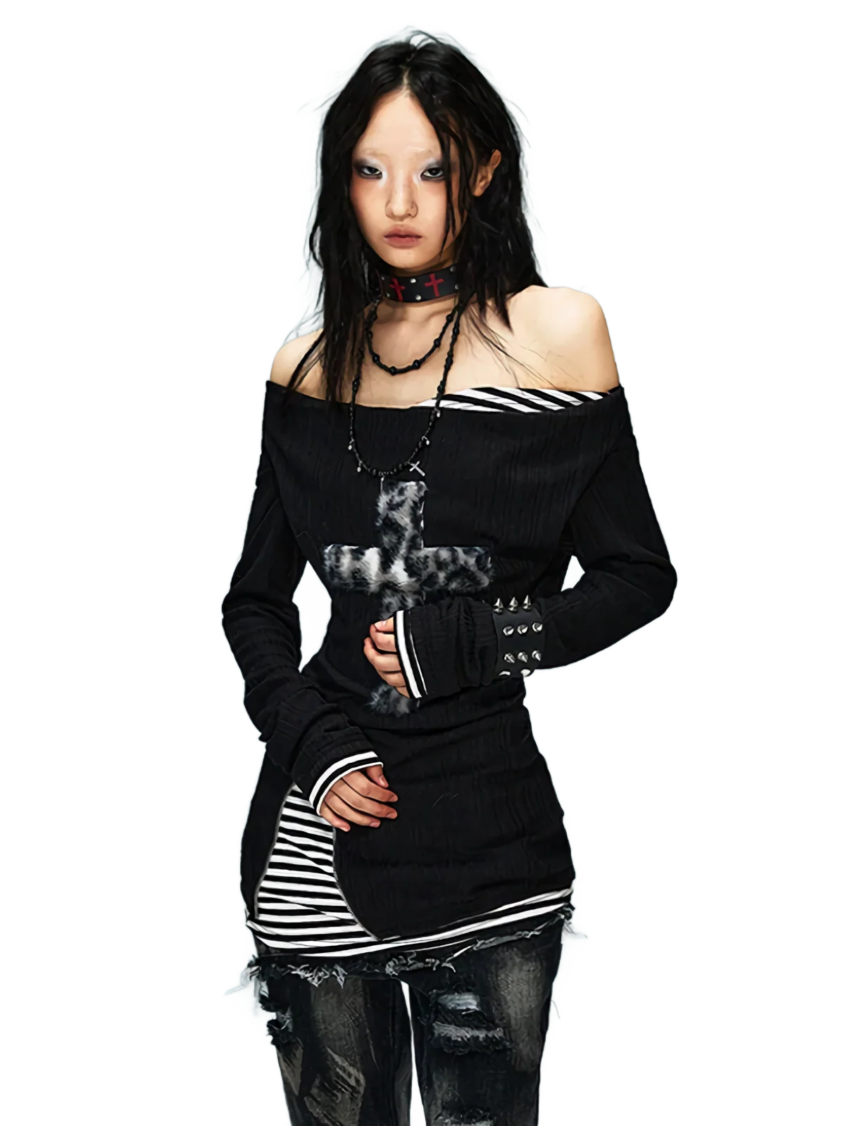 'Abyss' Off-Shoulder Long Sleeve Top - Image 2