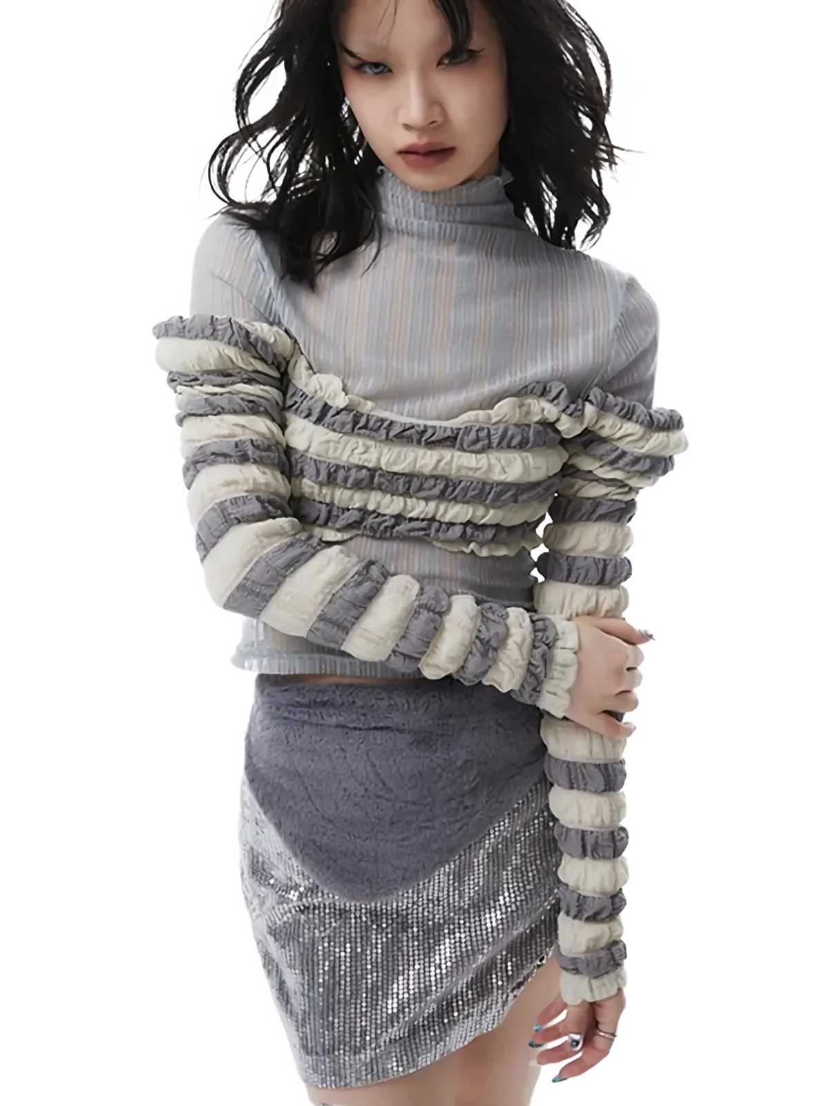 'Achromatic' Ruffled Two Piece Turtleneck