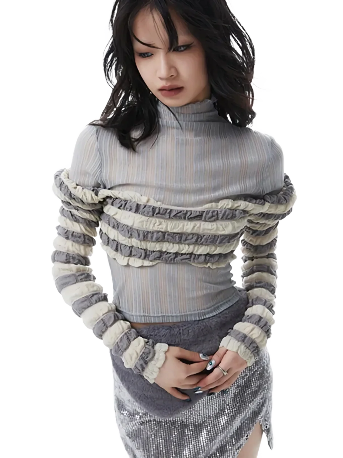 'Achromatic' Ruffled Two Piece Turtleneck - Image 2