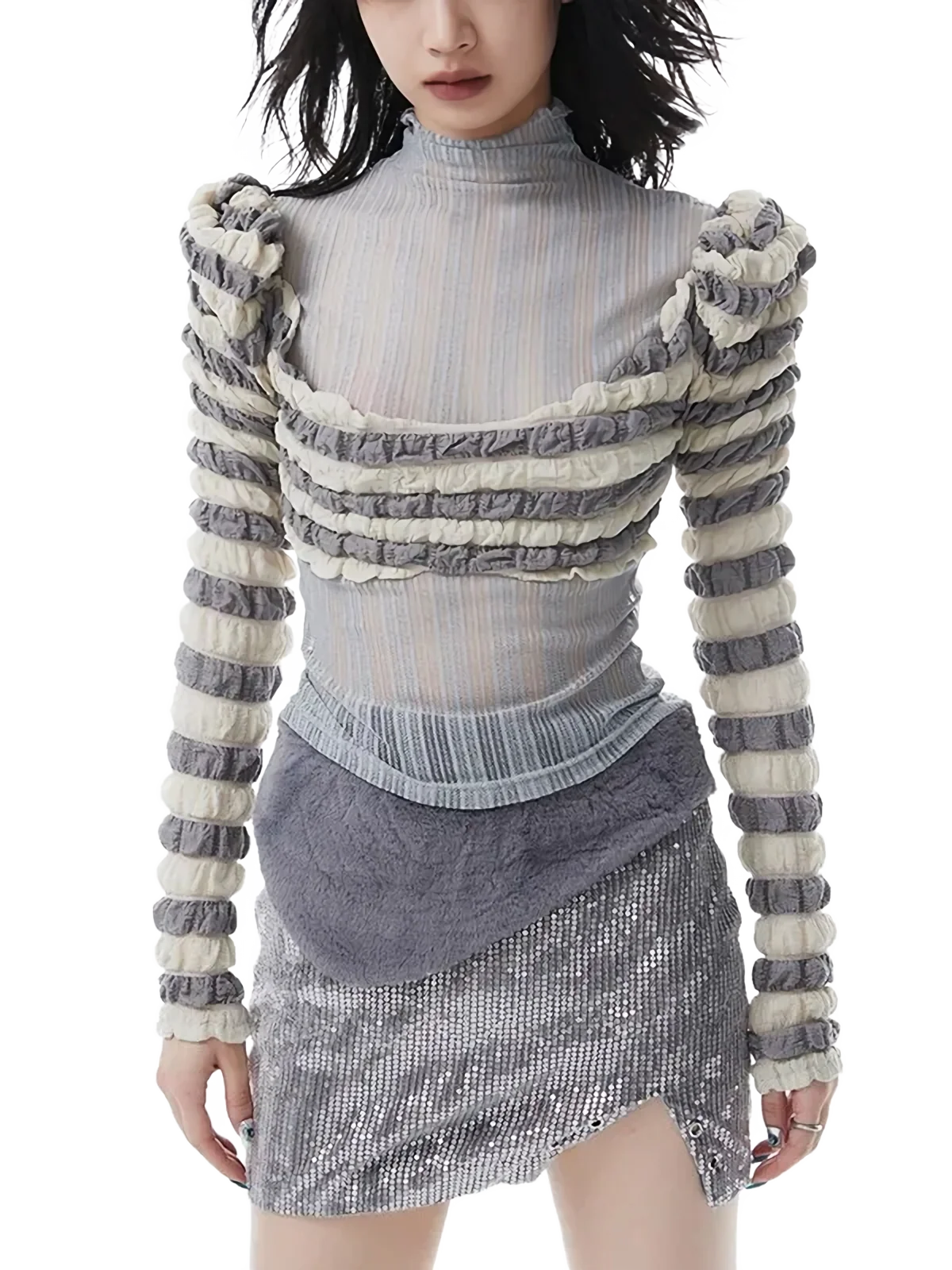 'Achromatic' Ruffled Two Piece Turtleneck - Image 3