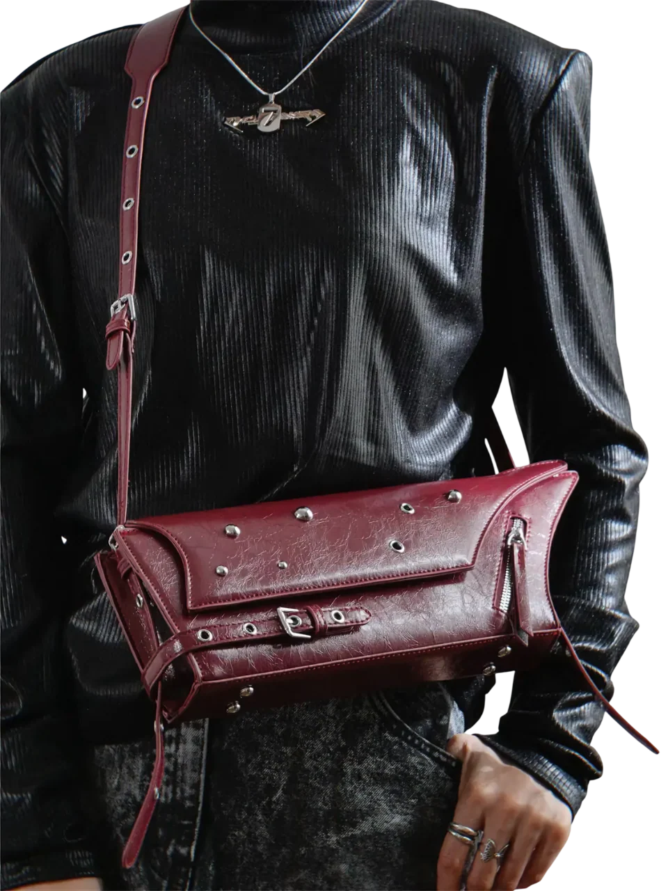 'Aero' Faux Leather Studded Sling Bag