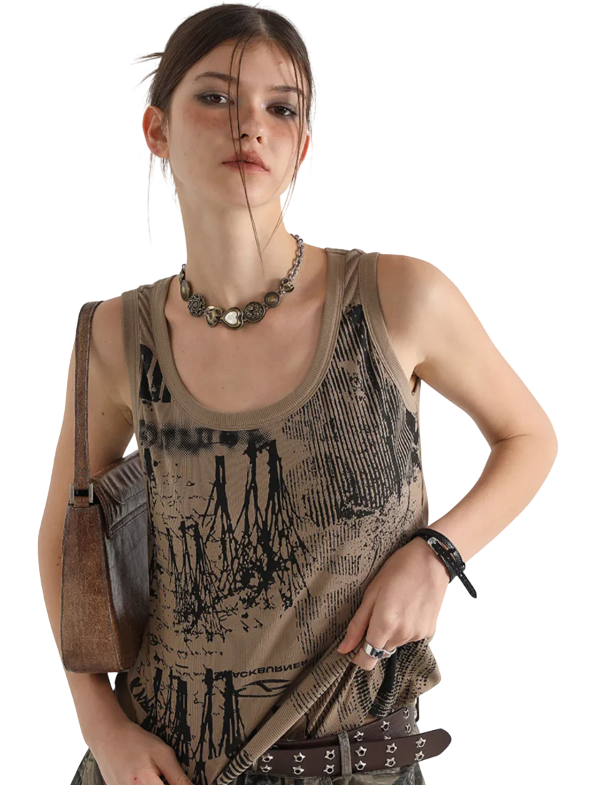 'Aftermath' Distressed Graphic Print Tank Top