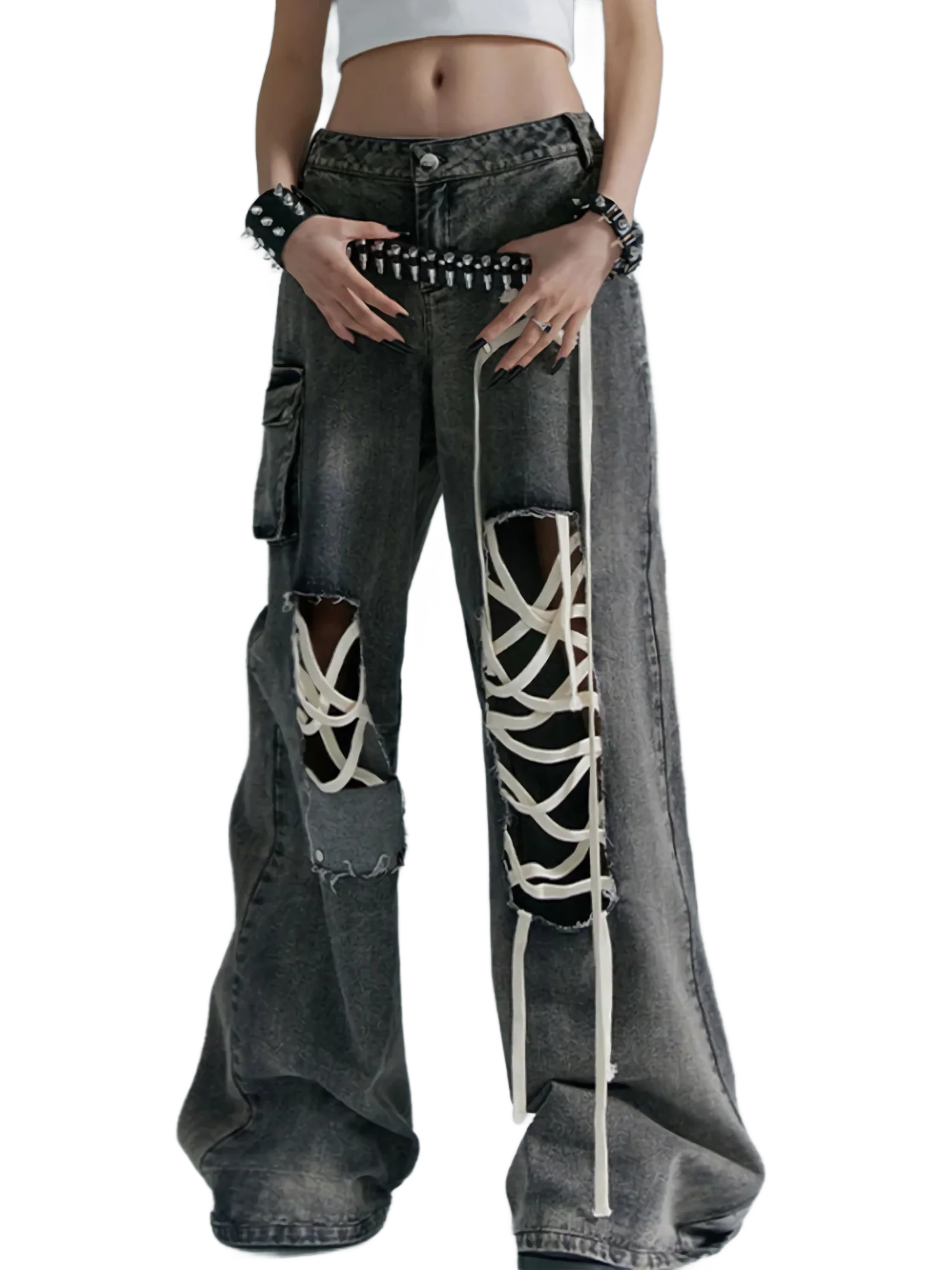 'Anarchy' Distressed Wide-Leg Denim Jeans - Image 3