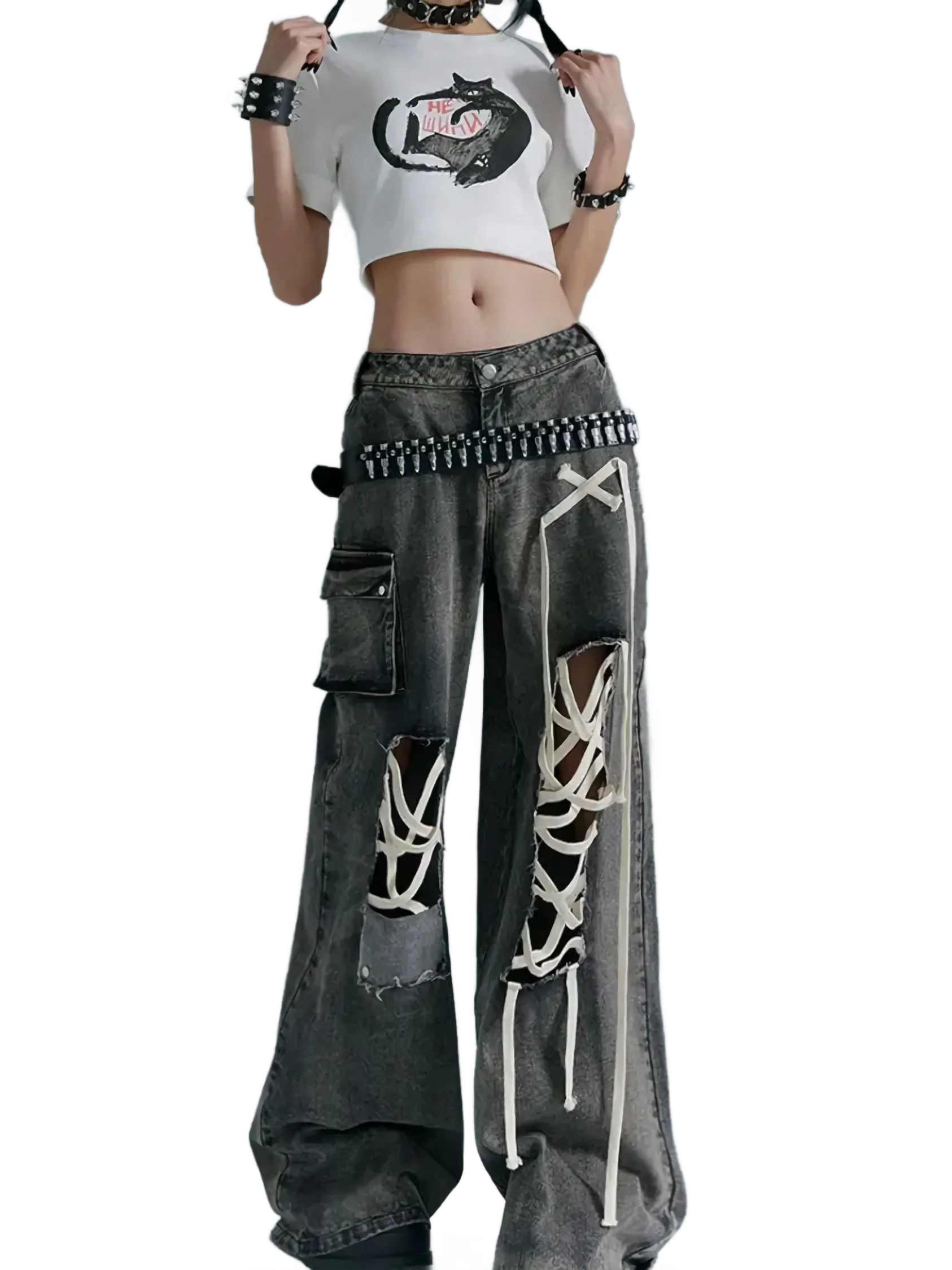 'Anarchy' Distressed Wide-Leg Denim Jeans - Image 4