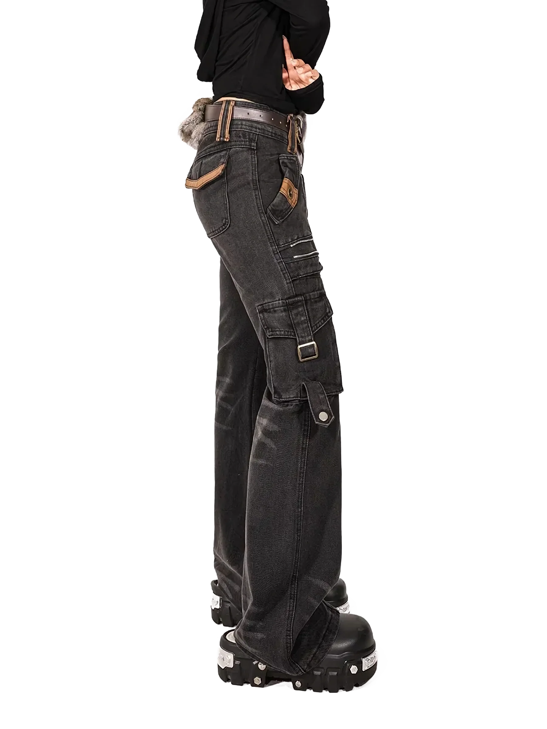 'Armored' Black Denim Cargo Jeans - Image 2