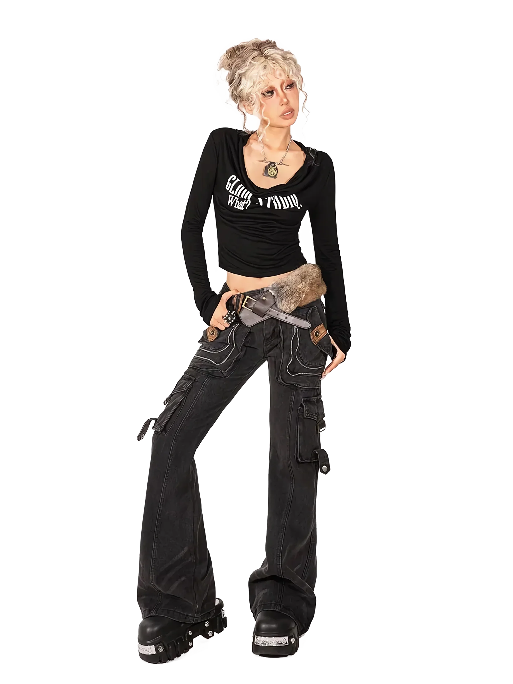 'Armored' Black Denim Cargo Jeans - Image 3
