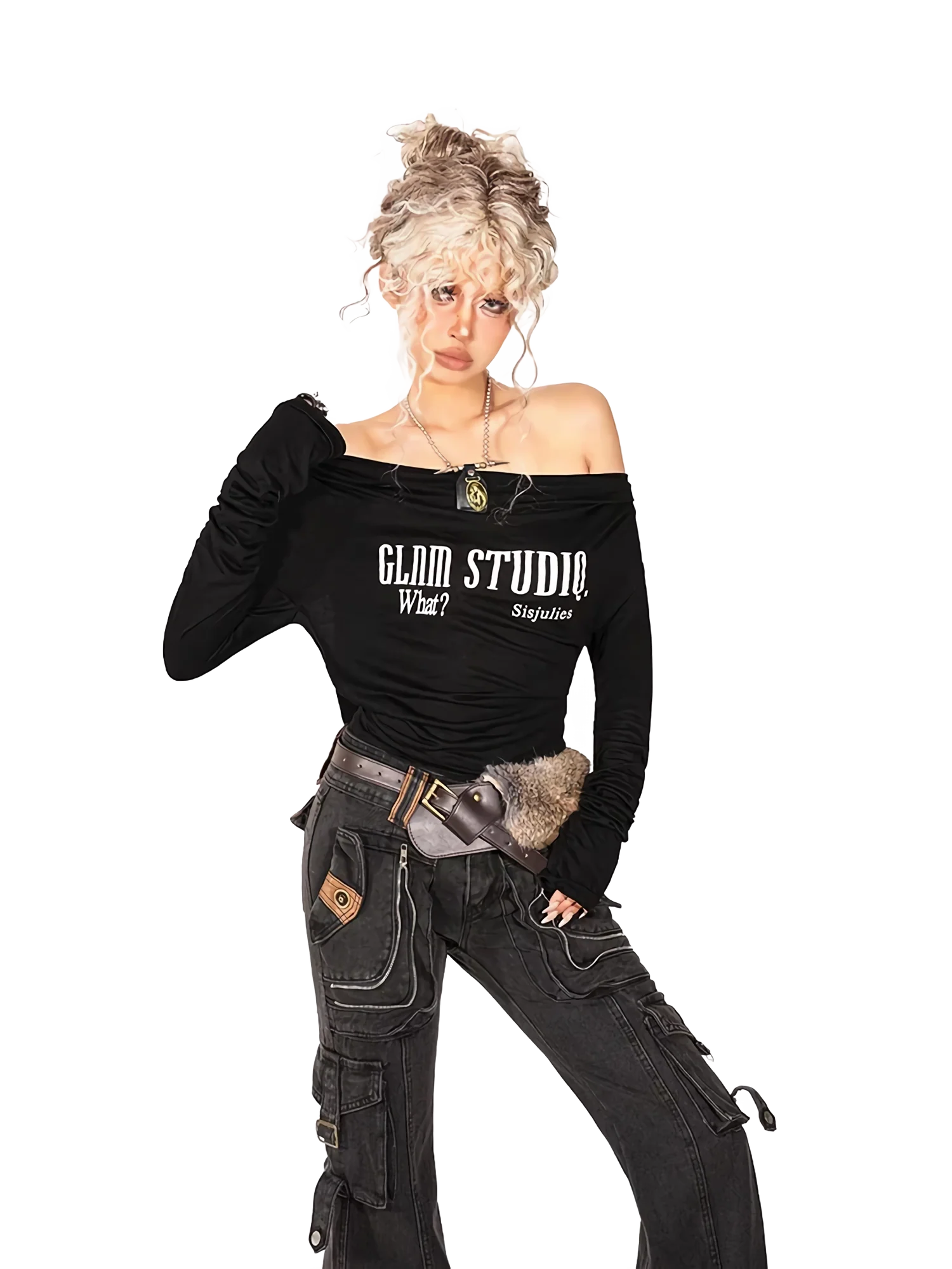 'Armored' Black Denim Cargo Jeans - Image 5