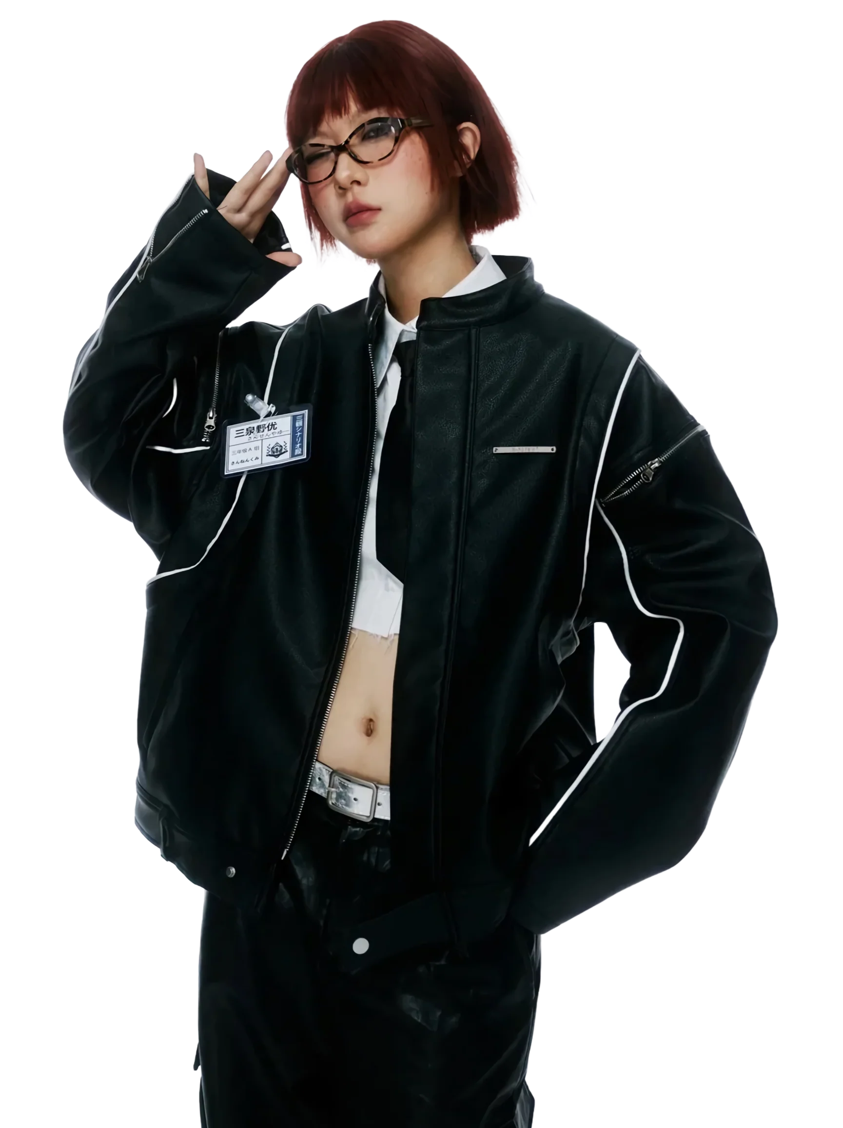 'Authorized' Zip Shoulder Leather Jacket