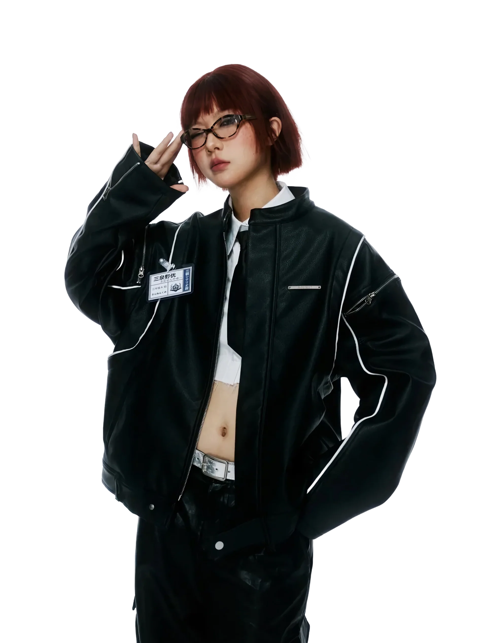 'Authorized' Zip Shoulder Leather Jacket - Image 2
