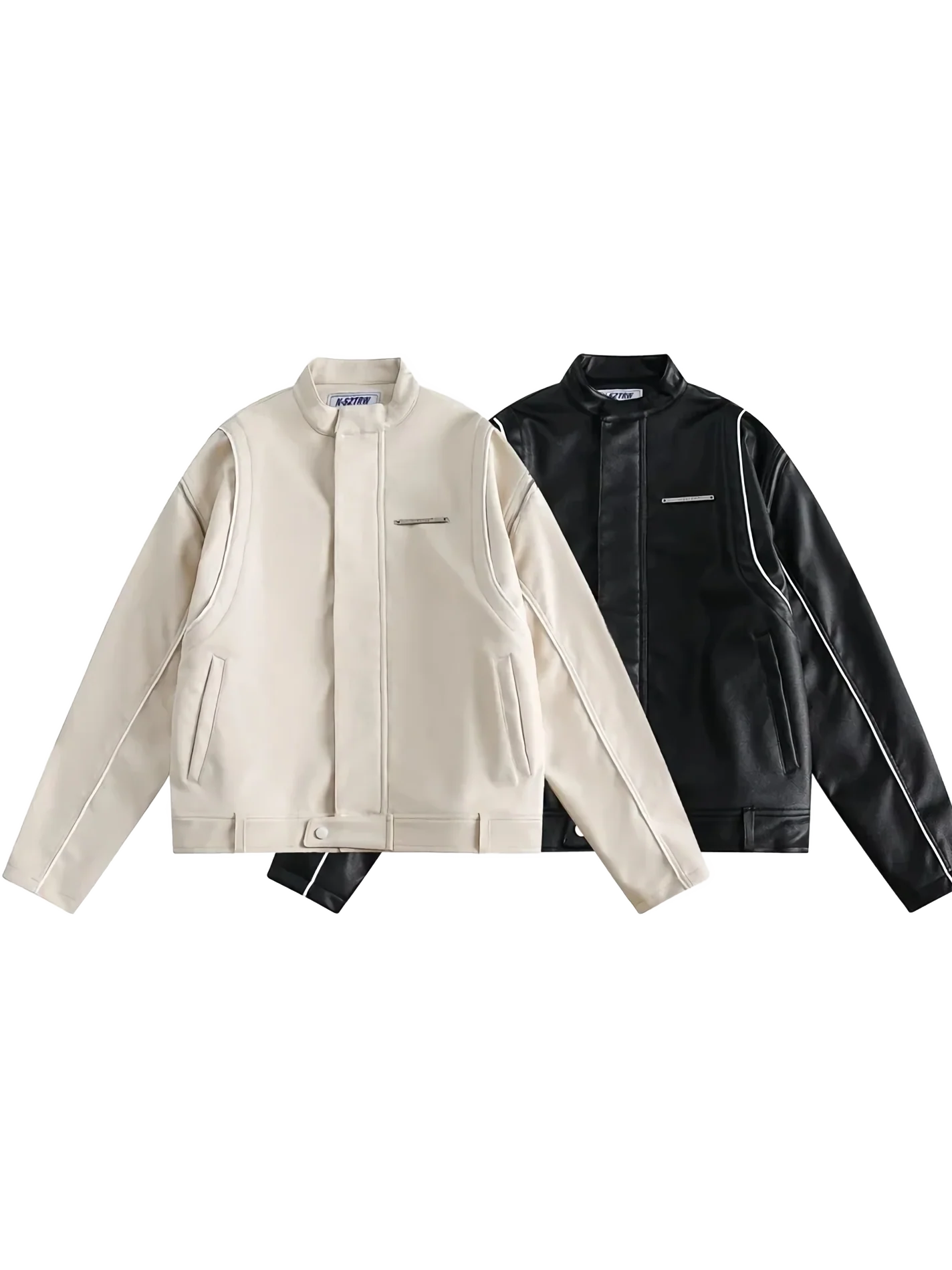 'Authorized' Zip Shoulder Leather Jacket - Image 5