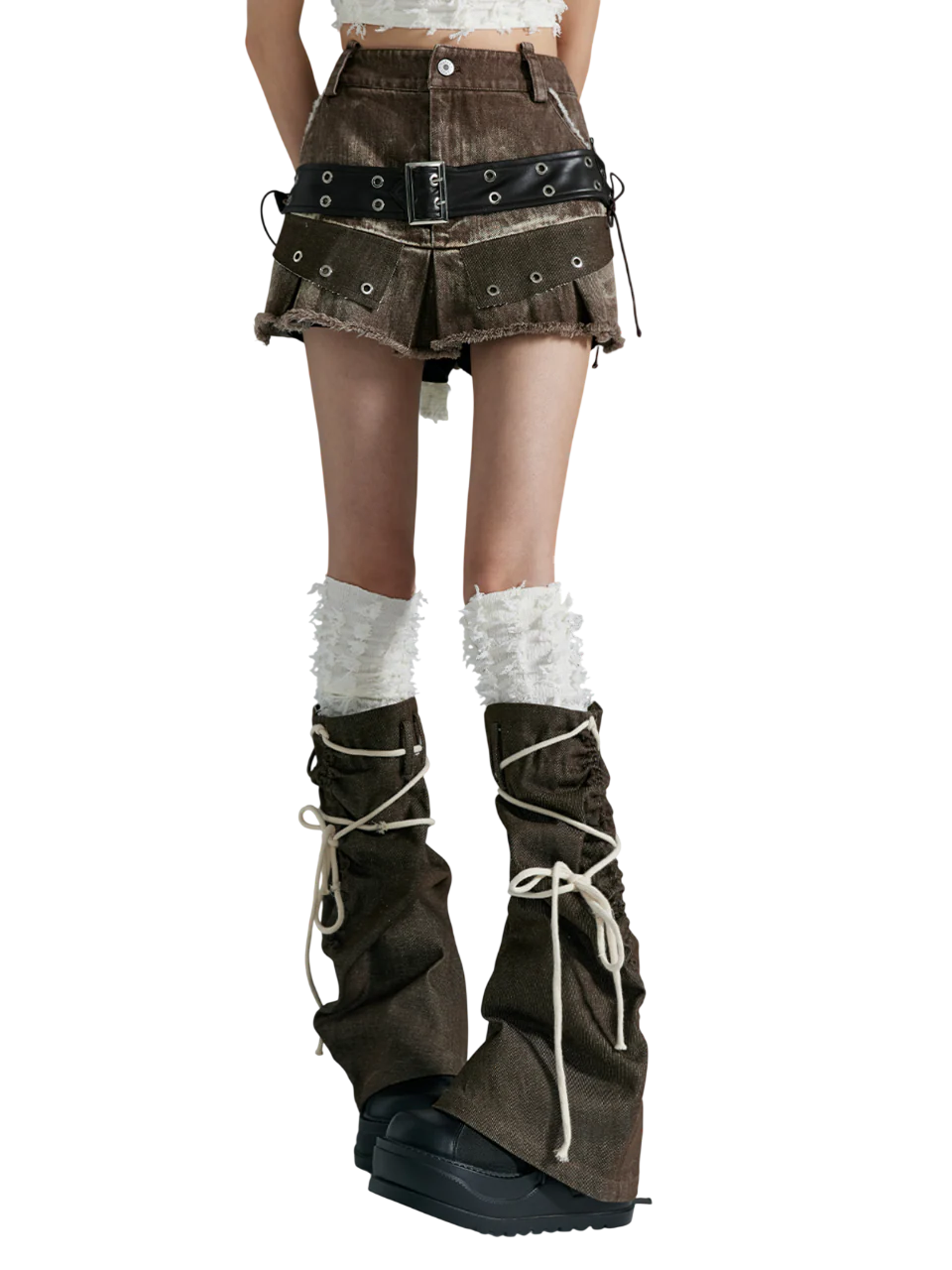 'Bandage' Patchwork Strap Over-Knee Leg Warmers - Image 2