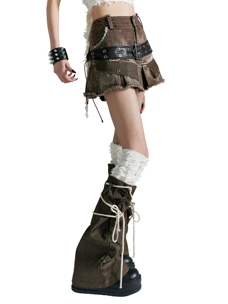 'Bandage' Patchwork Strap Over-Knee Leg Warmers - Image 3