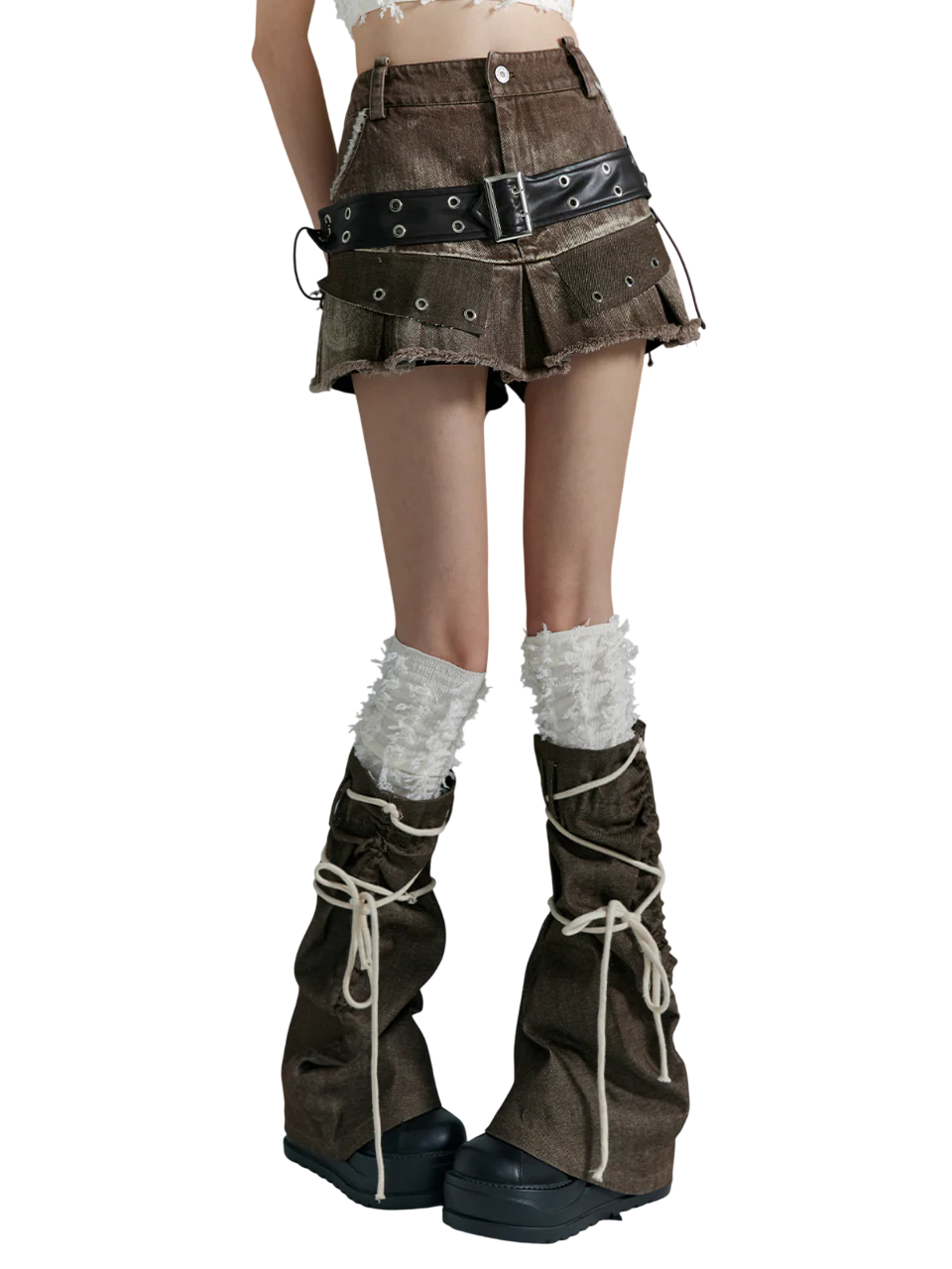'Bandage' Patchwork Strap Over-Knee Leg Warmers - Image 4