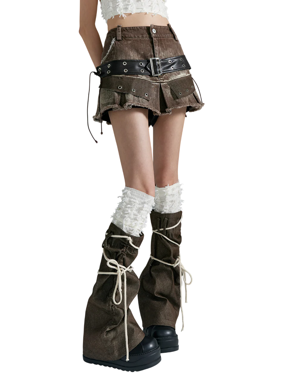 'Bandage' Patchwork Strap Over-Knee Leg Warmers - Image 5