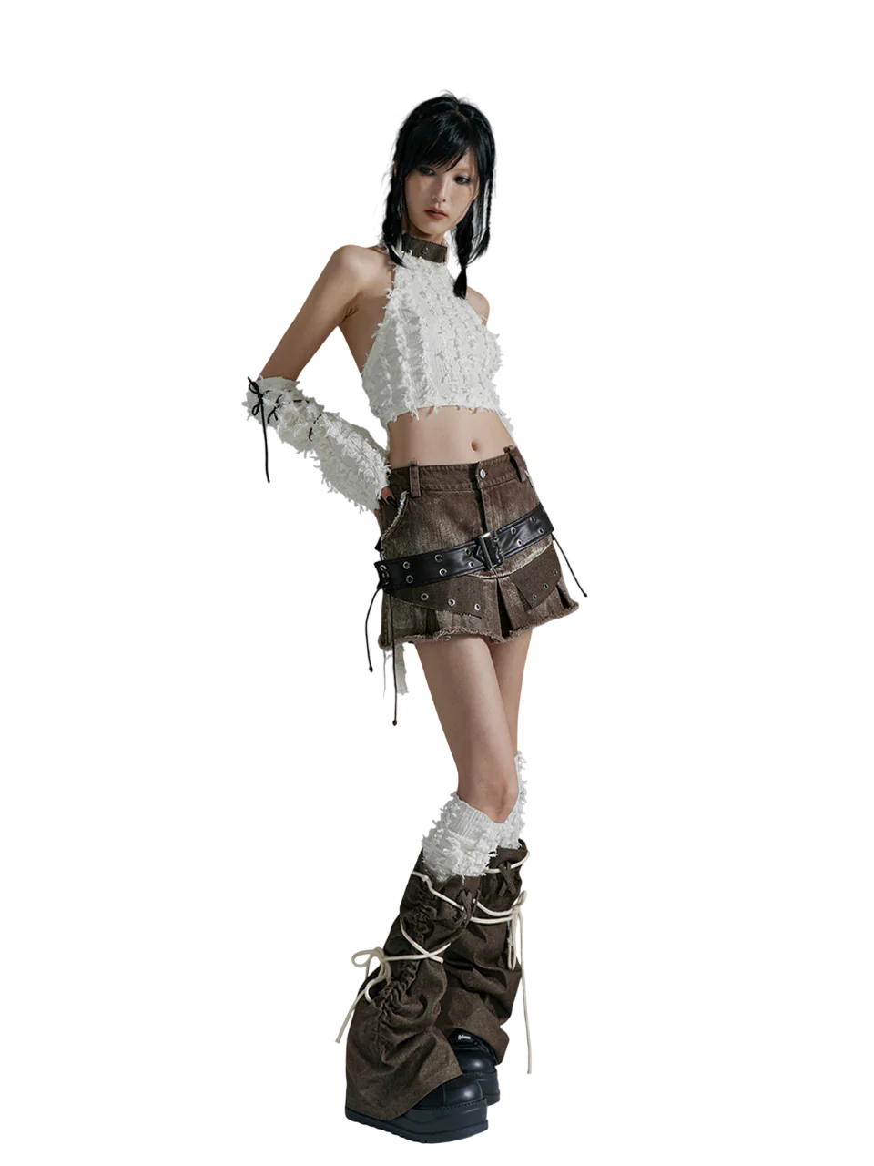 'Bandage' Patchwork Strap Over-Knee Leg Warmers - Image 6
