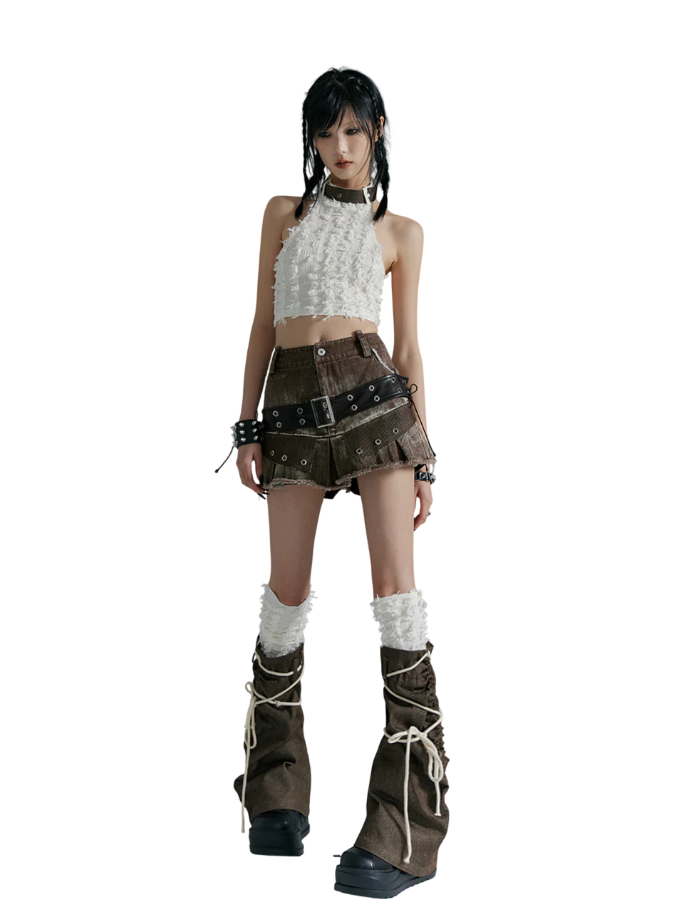 'Bandage' Patchwork Strap Over-Knee Leg Warmers - Image 7