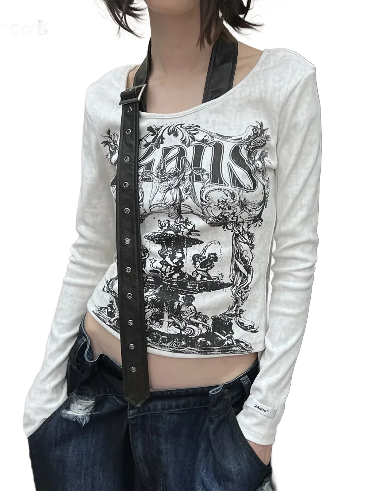 Belt Strap Long Sleeve Cotton Tee