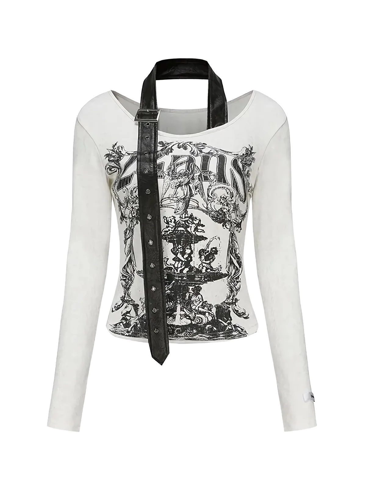 Belt Strap Long Sleeve Cotton Tee - Image 3