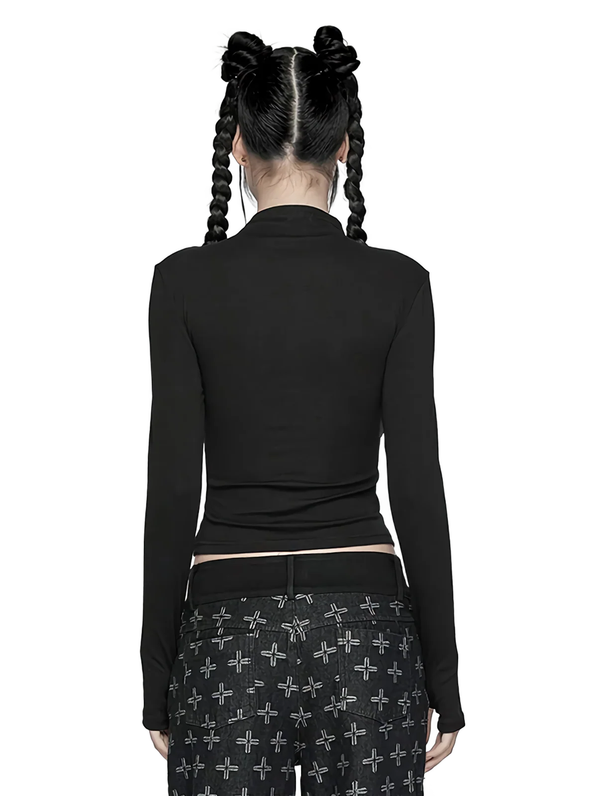 Belted Lace-Up Front Long Sleeve Crop Top - Image 3