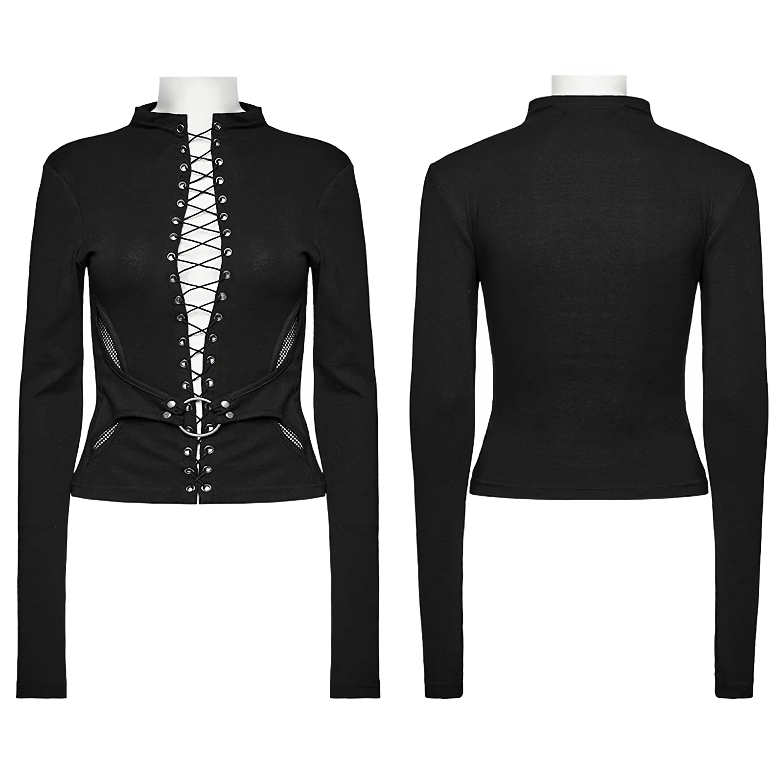 Belted Lace-Up Front Long Sleeve Crop Top - Image 5
