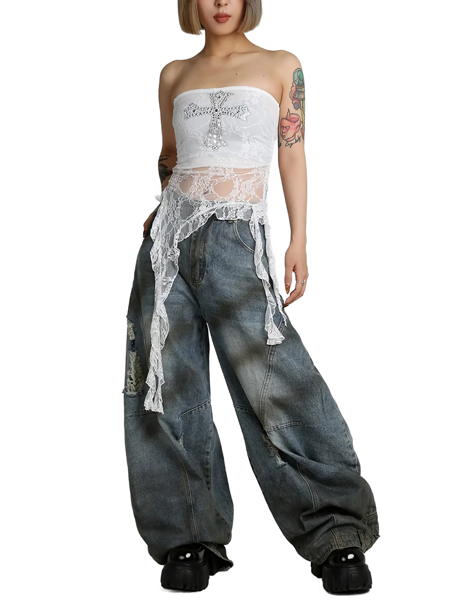 'Binding' Rhinestone Cross Tube Top - Image 2