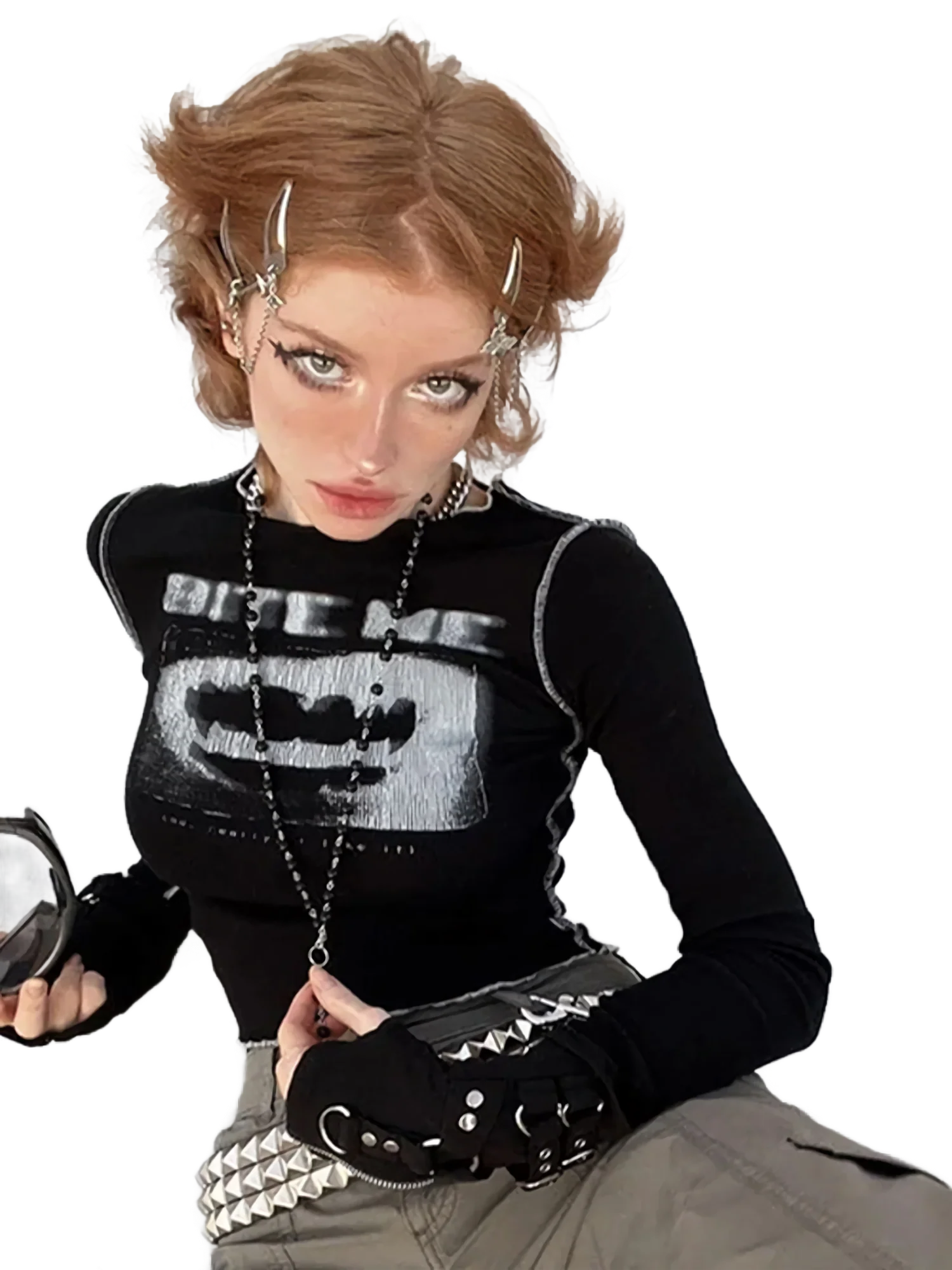 'Bite Me' Cropped Long Sleeve Tee