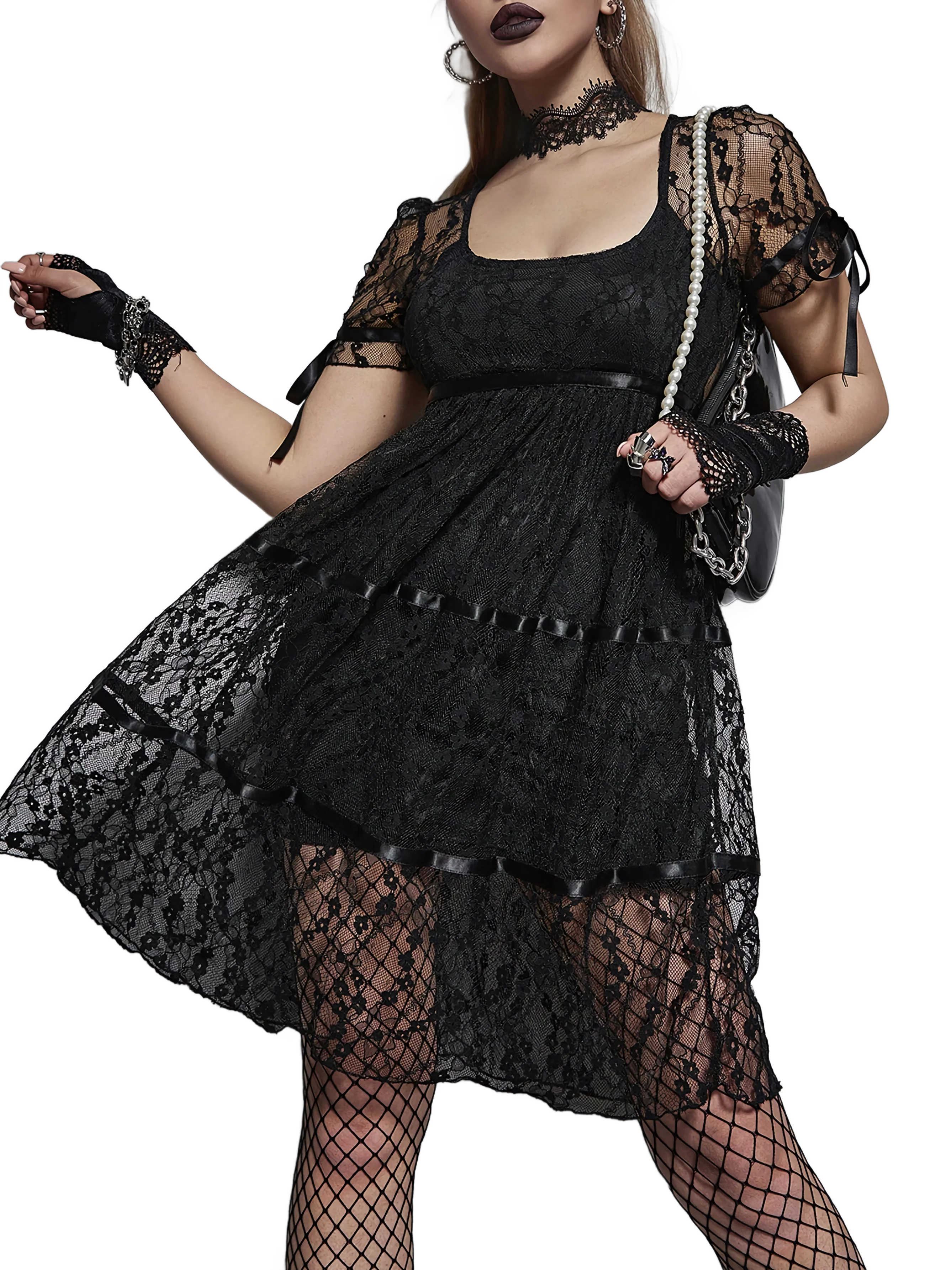 Black Lace Mini Dress - Image 5