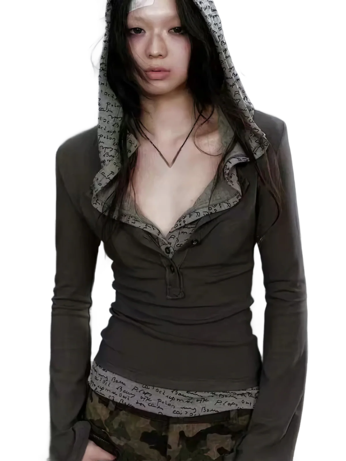 'Blackletter' Hooded Long Sleeve Top - Image 2