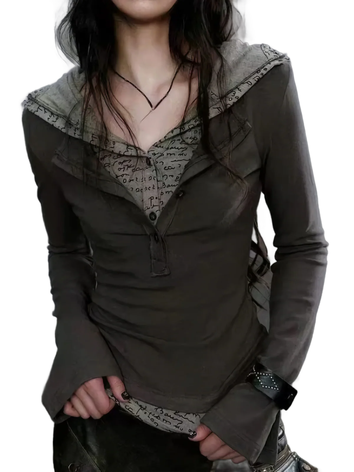 'Blackletter' Hooded Long Sleeve Top - Image 3