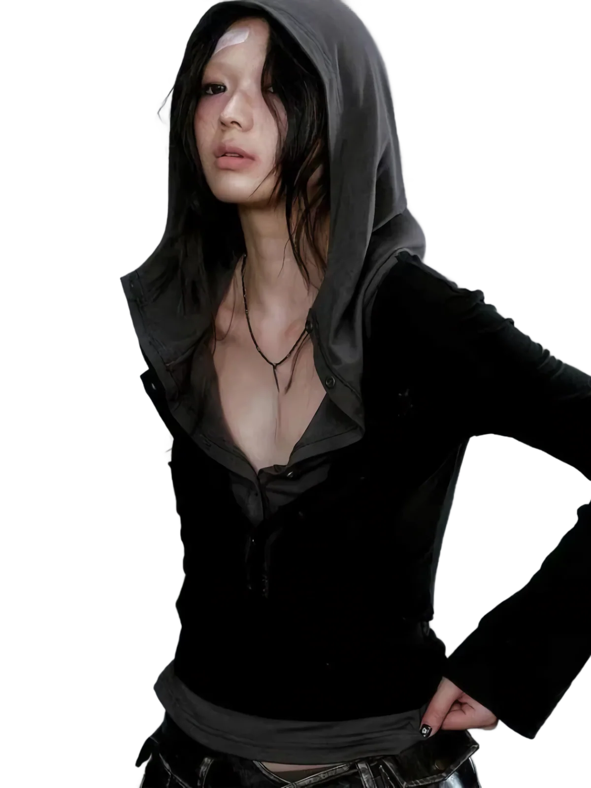 'Blackletter' Hooded Long Sleeve Top - Image 4