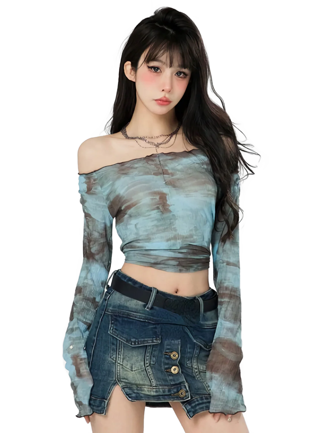 'Blend' Off-Shoulder Long Sleeve Crop Top