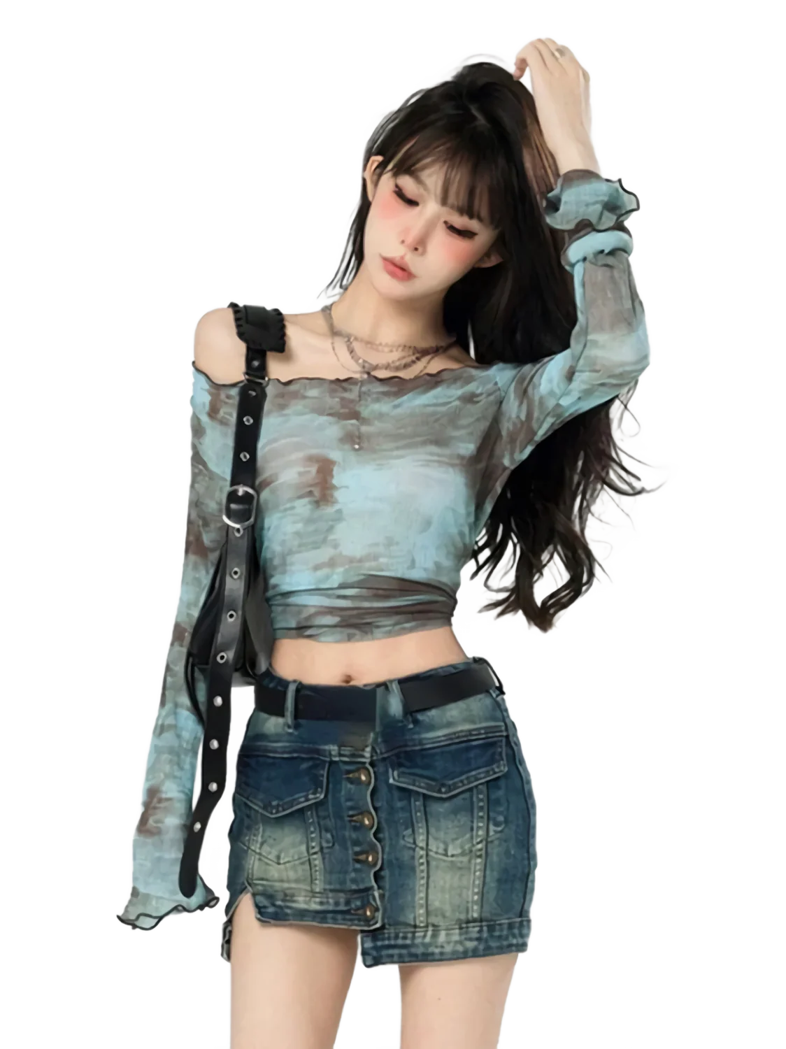 'Blend' Off-Shoulder Long Sleeve Crop Top - Image 2