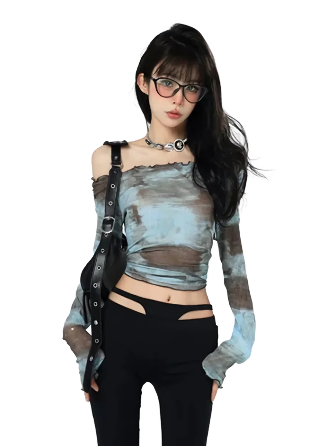 'Blend' Off-Shoulder Long Sleeve Crop Top - Image 5