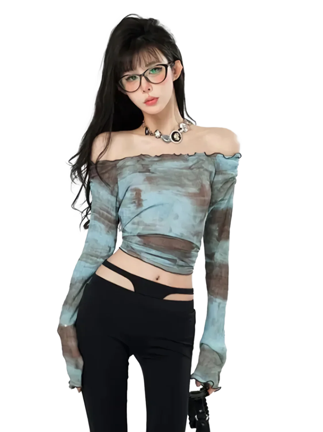 'Blend' Off-Shoulder Long Sleeve Crop Top - Image 6