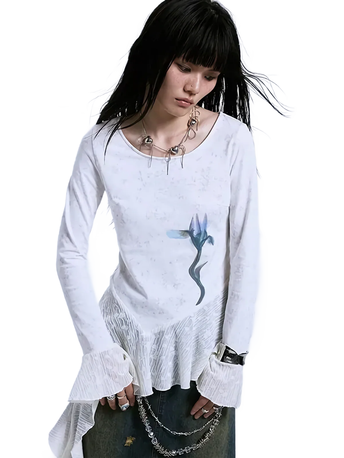'Bloom' Asymmetric Lace Long Sleeve Top