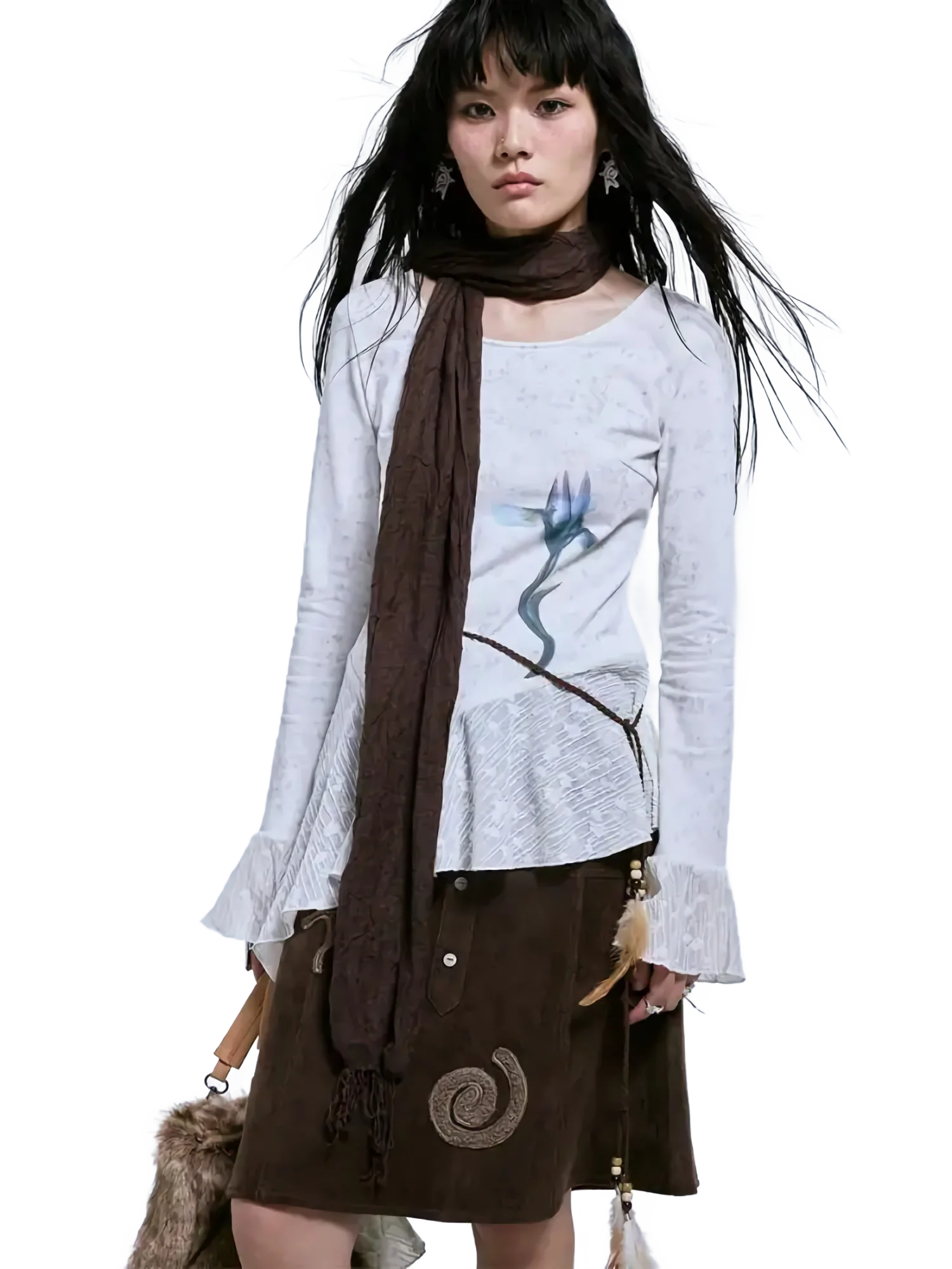 'Bloom' Asymmetric Lace Long Sleeve Top - Image 2