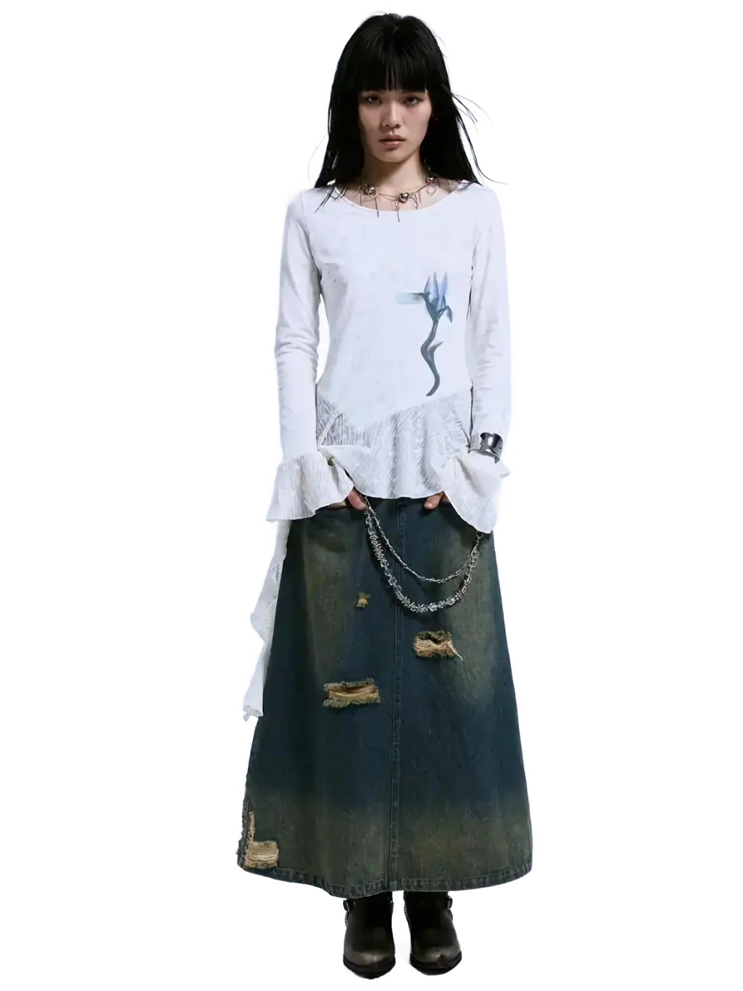 'Bloom' Asymmetric Lace Long Sleeve Top - Image 3