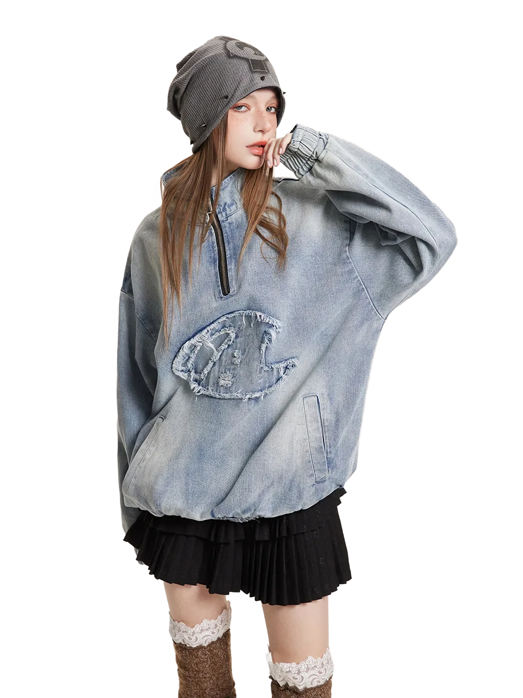 'Blue Moon' Half Zip Denim Pullover