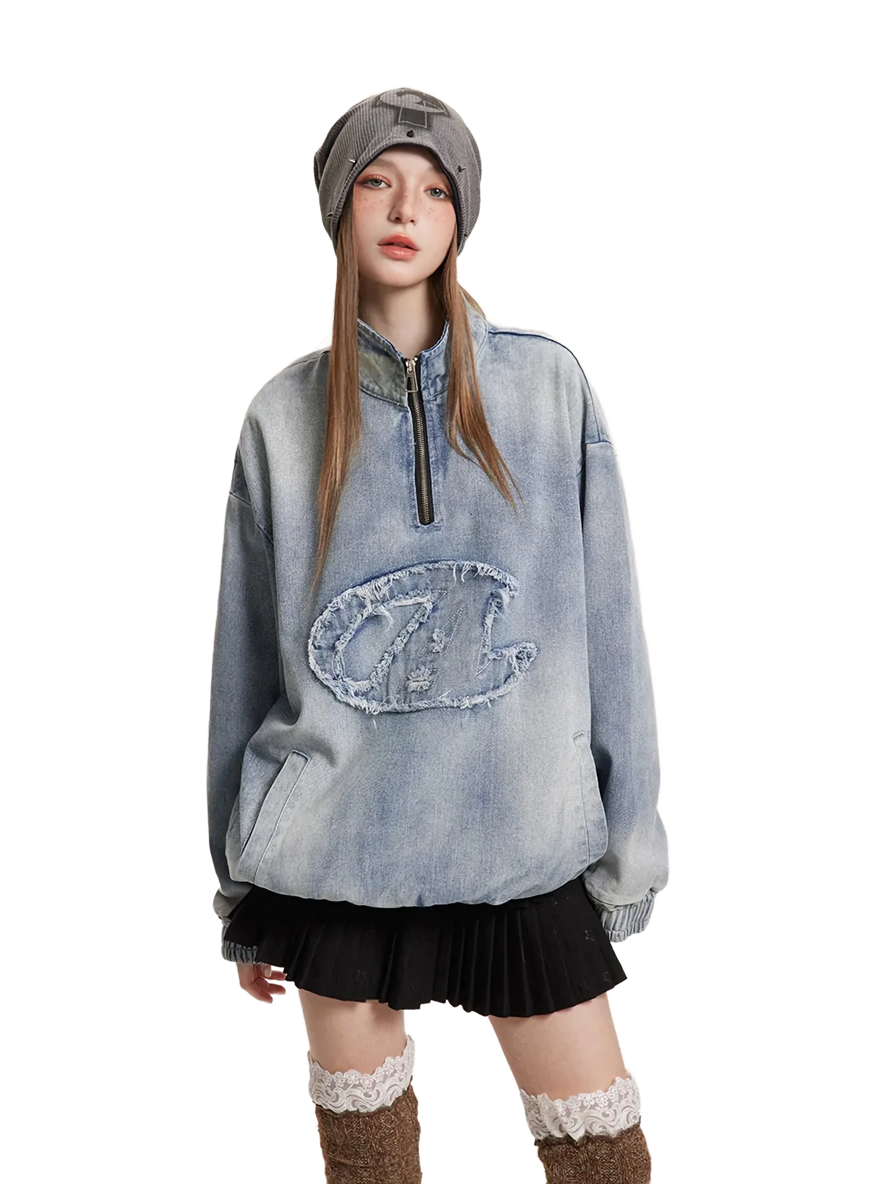 'Blue Moon' Half Zip Denim Pullover - Image 4