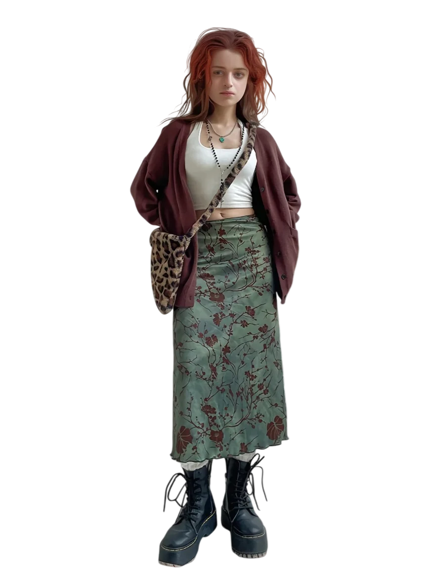 Botanical Satin Midi Skirt