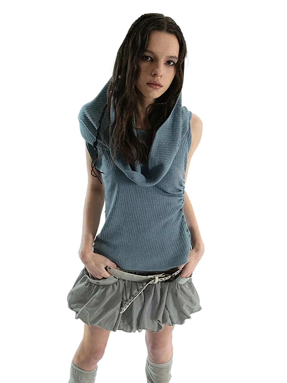 'Cavum' Ribbed Knit Tank Top with Oversized Hood - Image 5