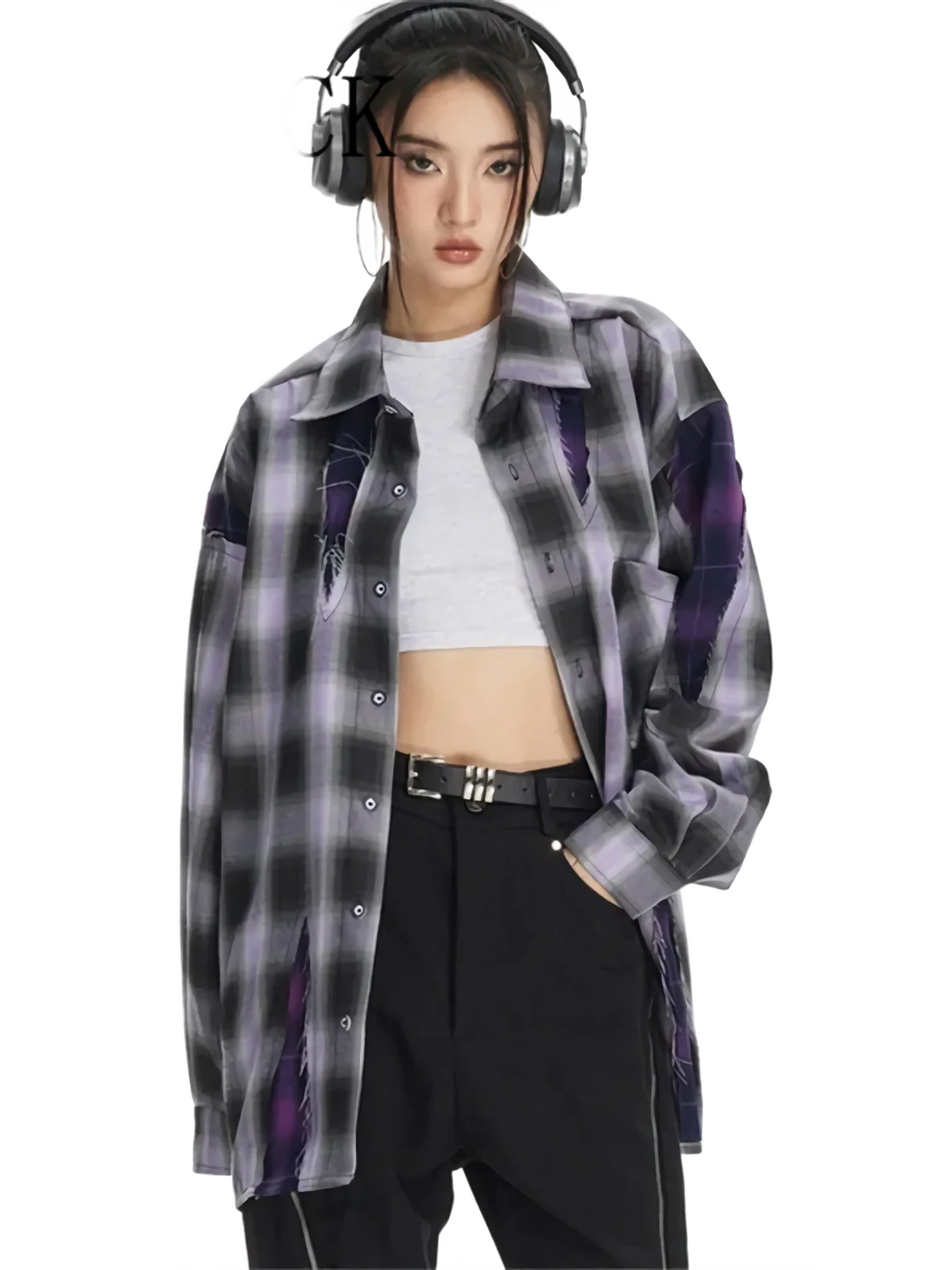 'Chaos' Distressed Plaid Button Up Shirt
