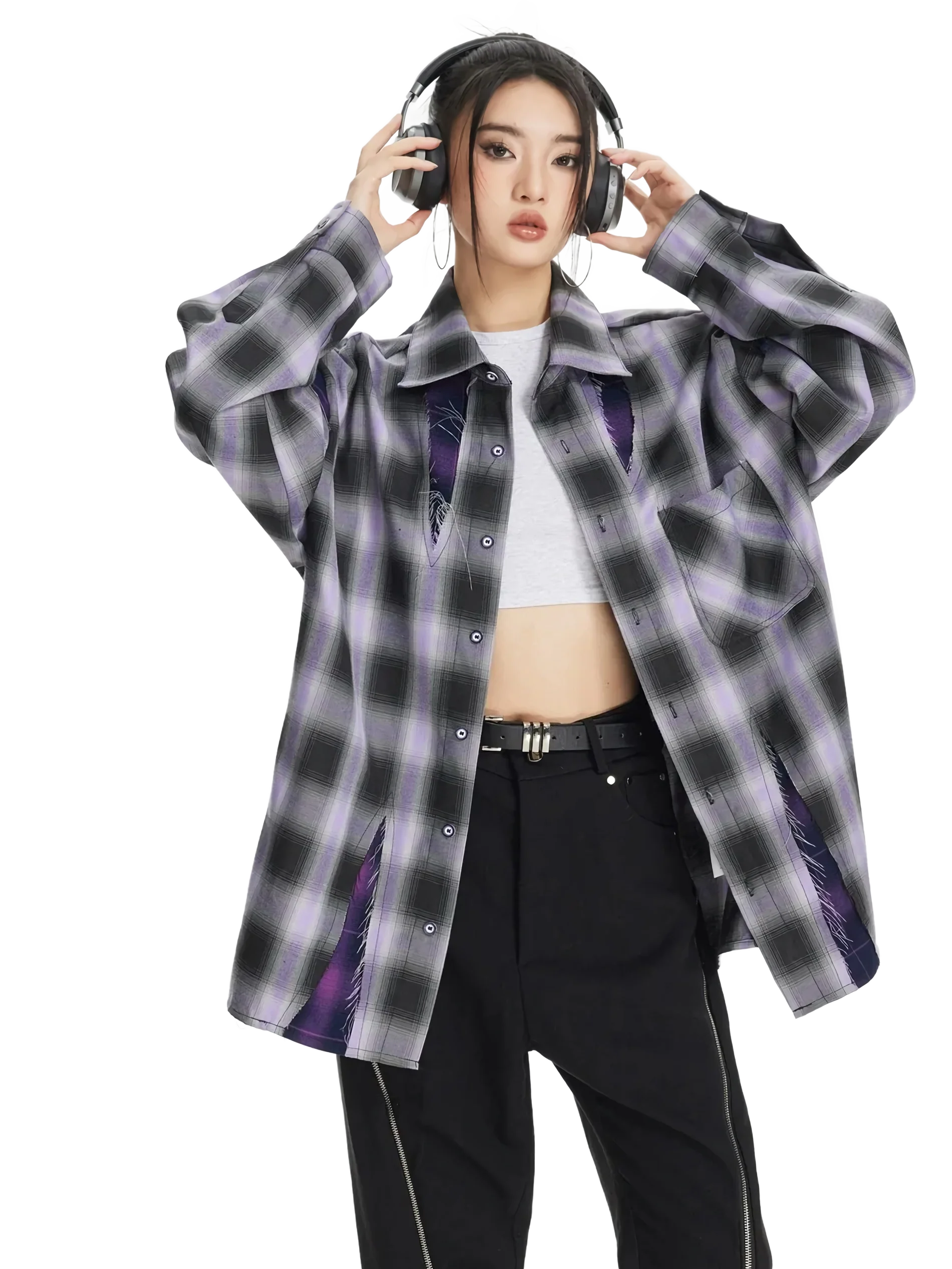 'Chaos' Distressed Plaid Button Up Shirt - Image 2