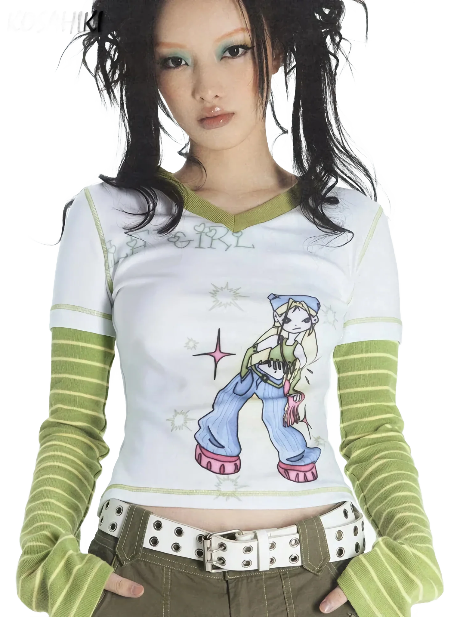 'Charm' Graphic Print Long Sleeve Cropped Cotton Tee - Image 2