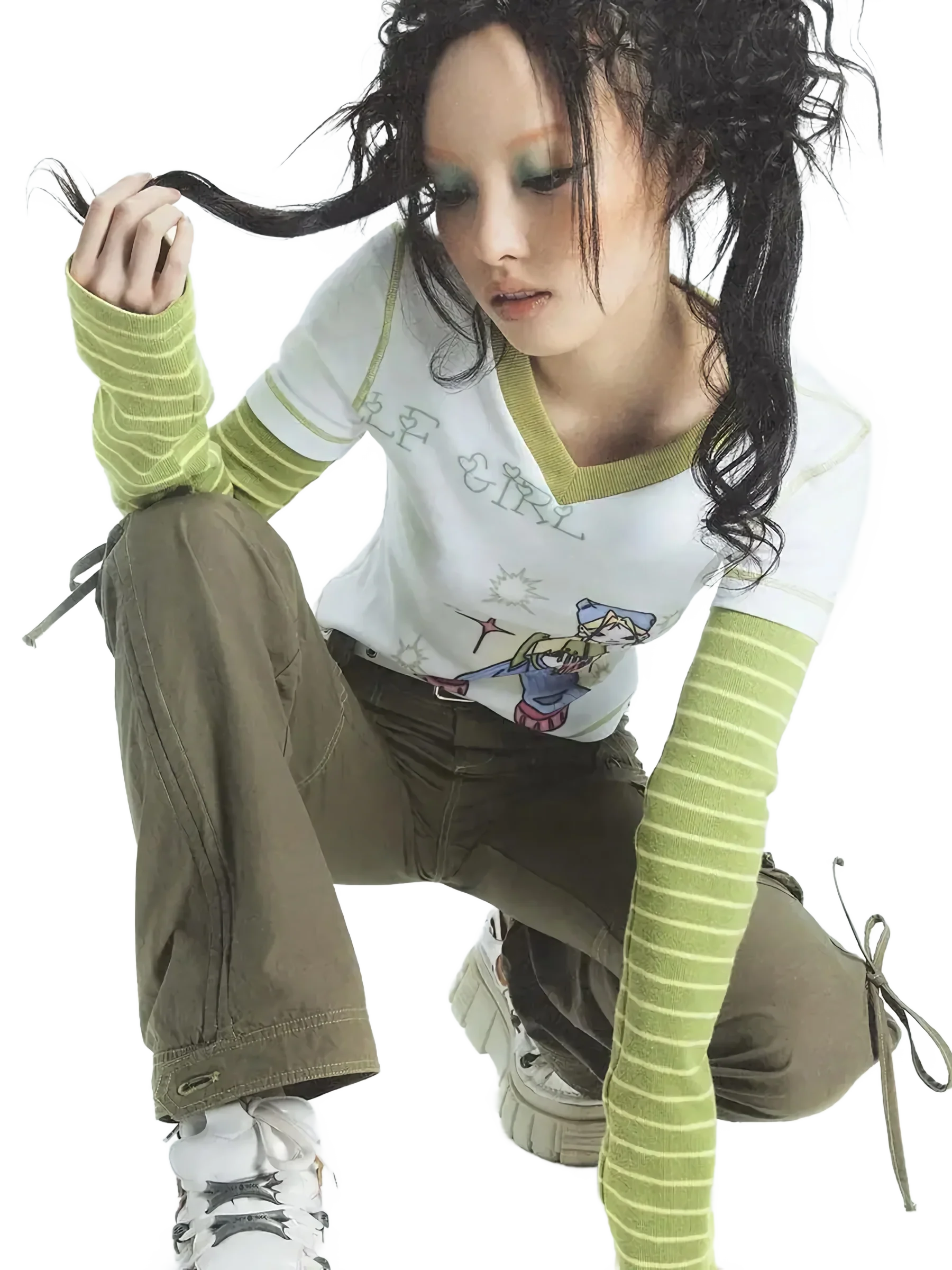 'Charm' Graphic Print Long Sleeve Cropped Cotton Tee - Image 3
