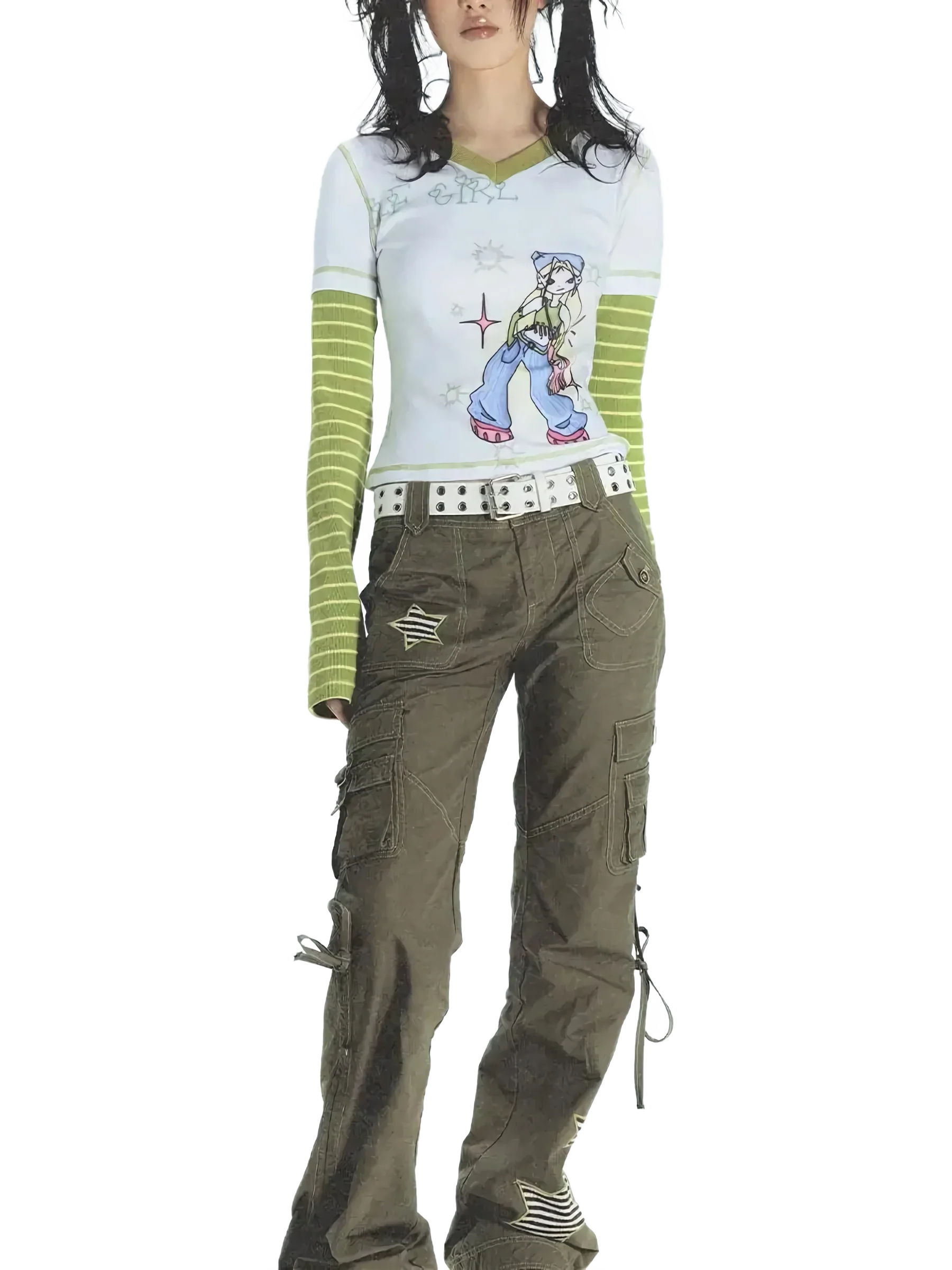 'Charm' Graphic Print Long Sleeve Cropped Cotton Tee - Image 4