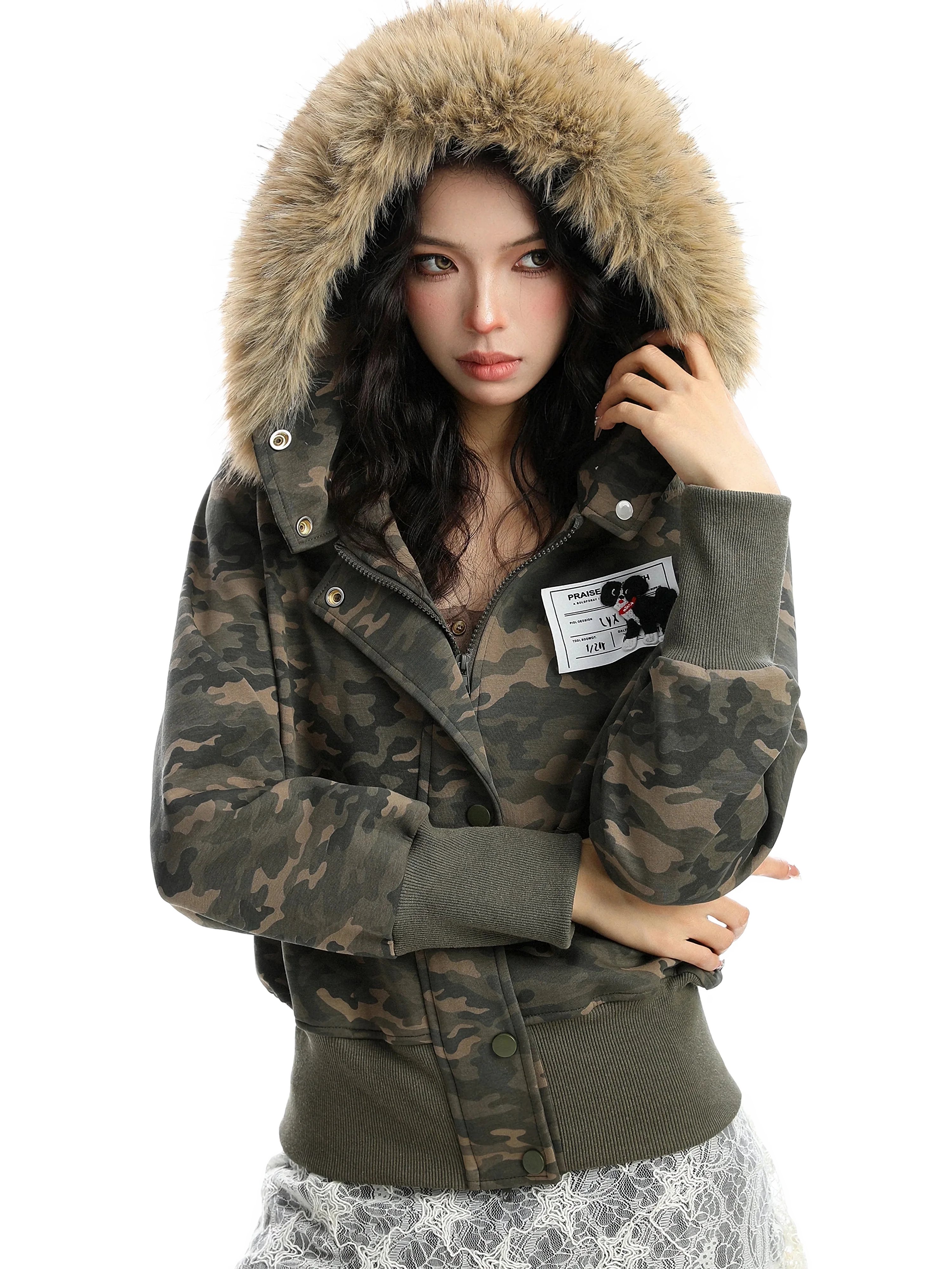 'Cipher' Fur-Trimmed Cropped Cotton Hoodie