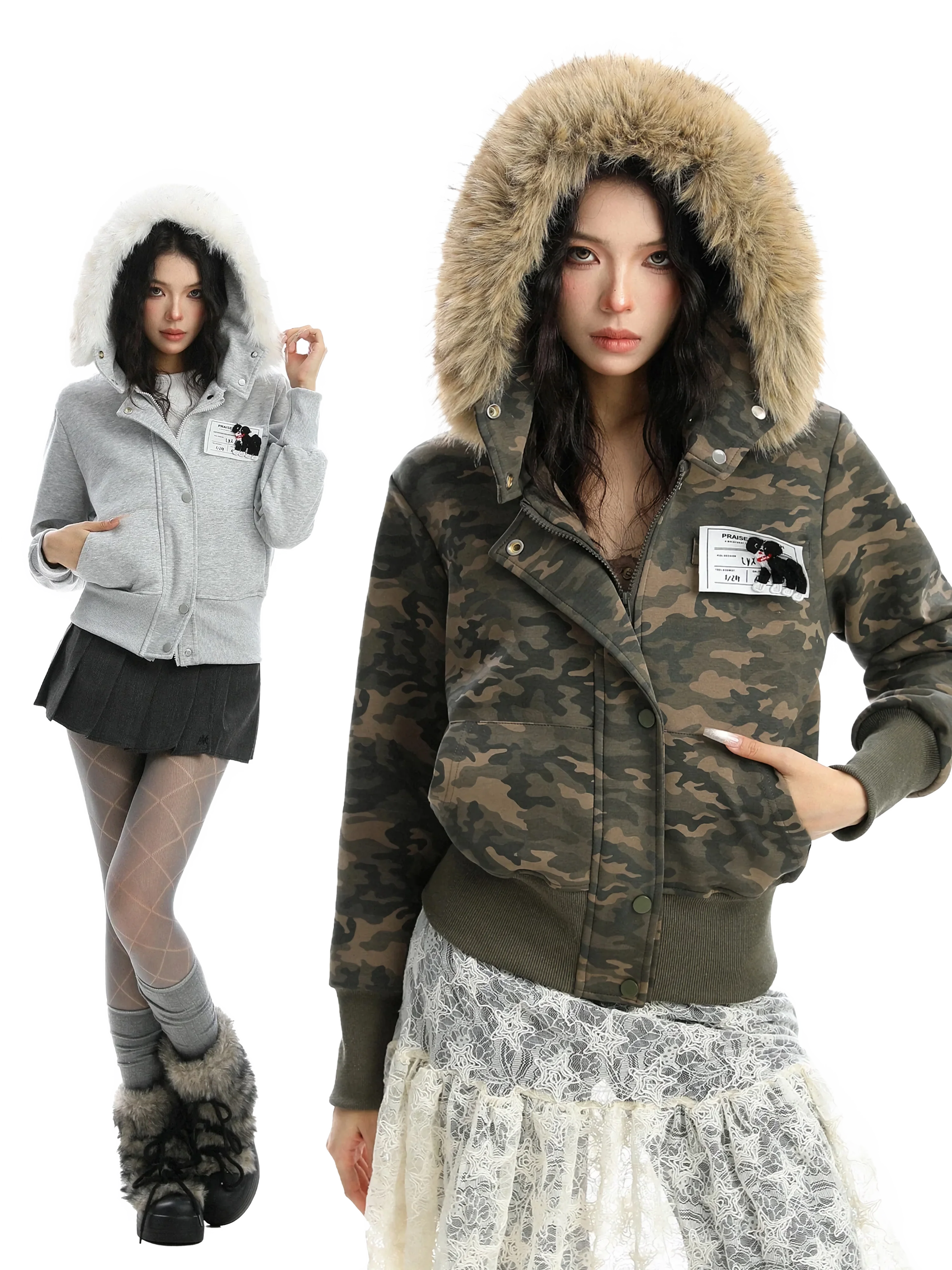 'Cipher' Fur-Trimmed Cropped Cotton Hoodie - Image 10
