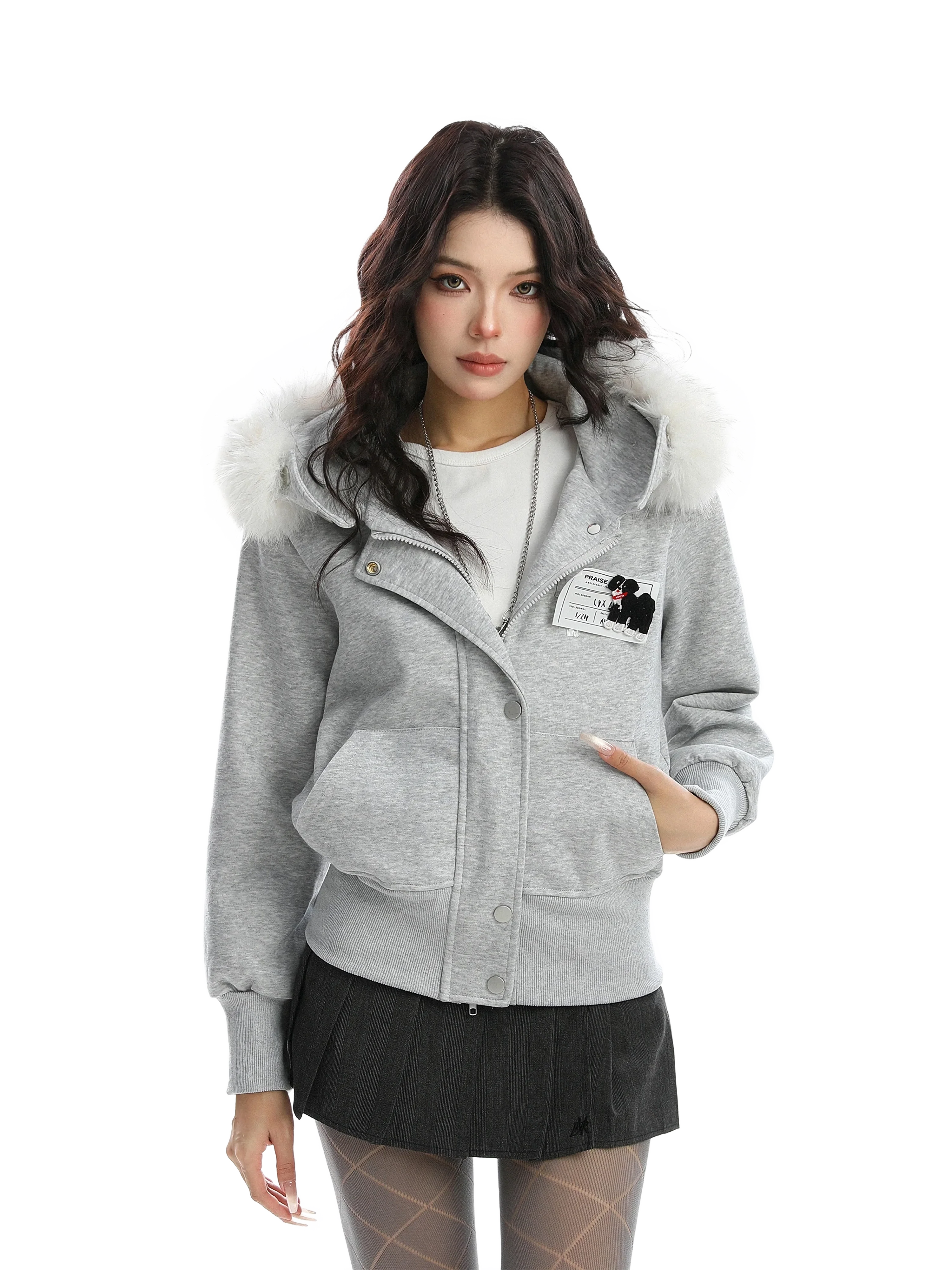 'Cipher' Fur-Trimmed Cropped Cotton Hoodie - Image 11